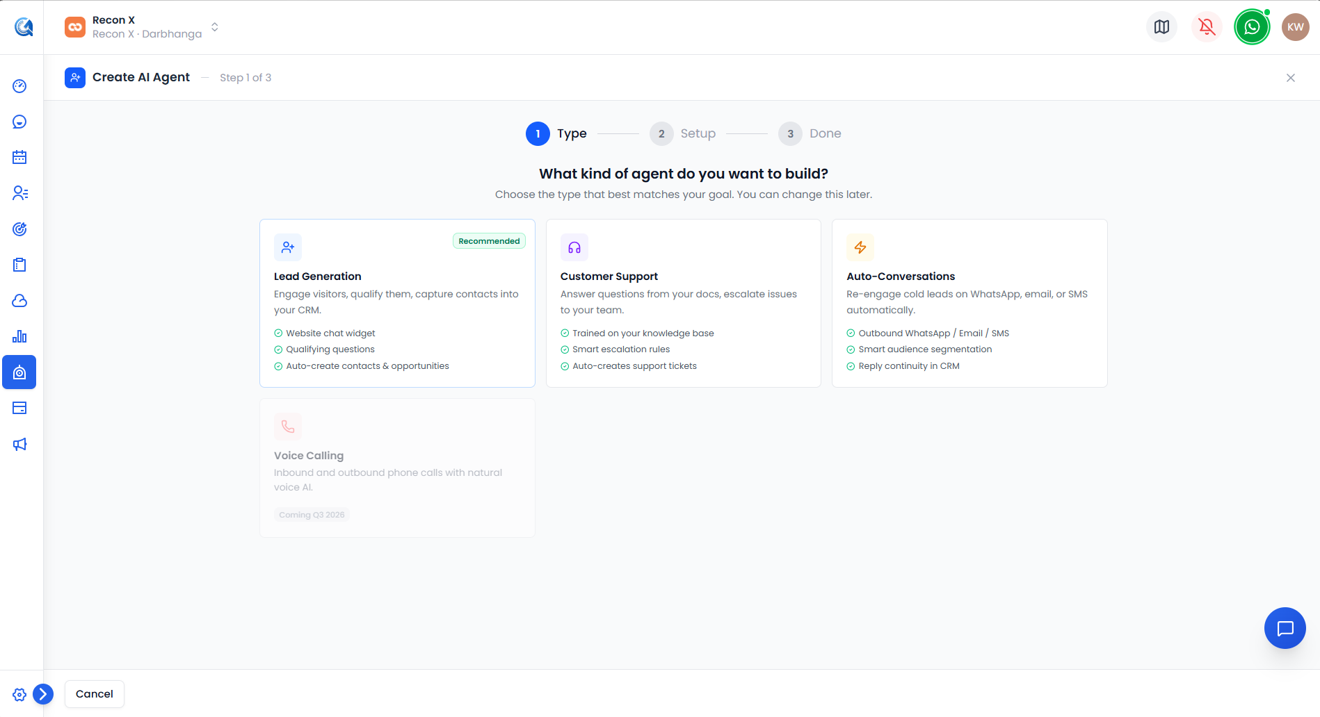 Agent type picker
