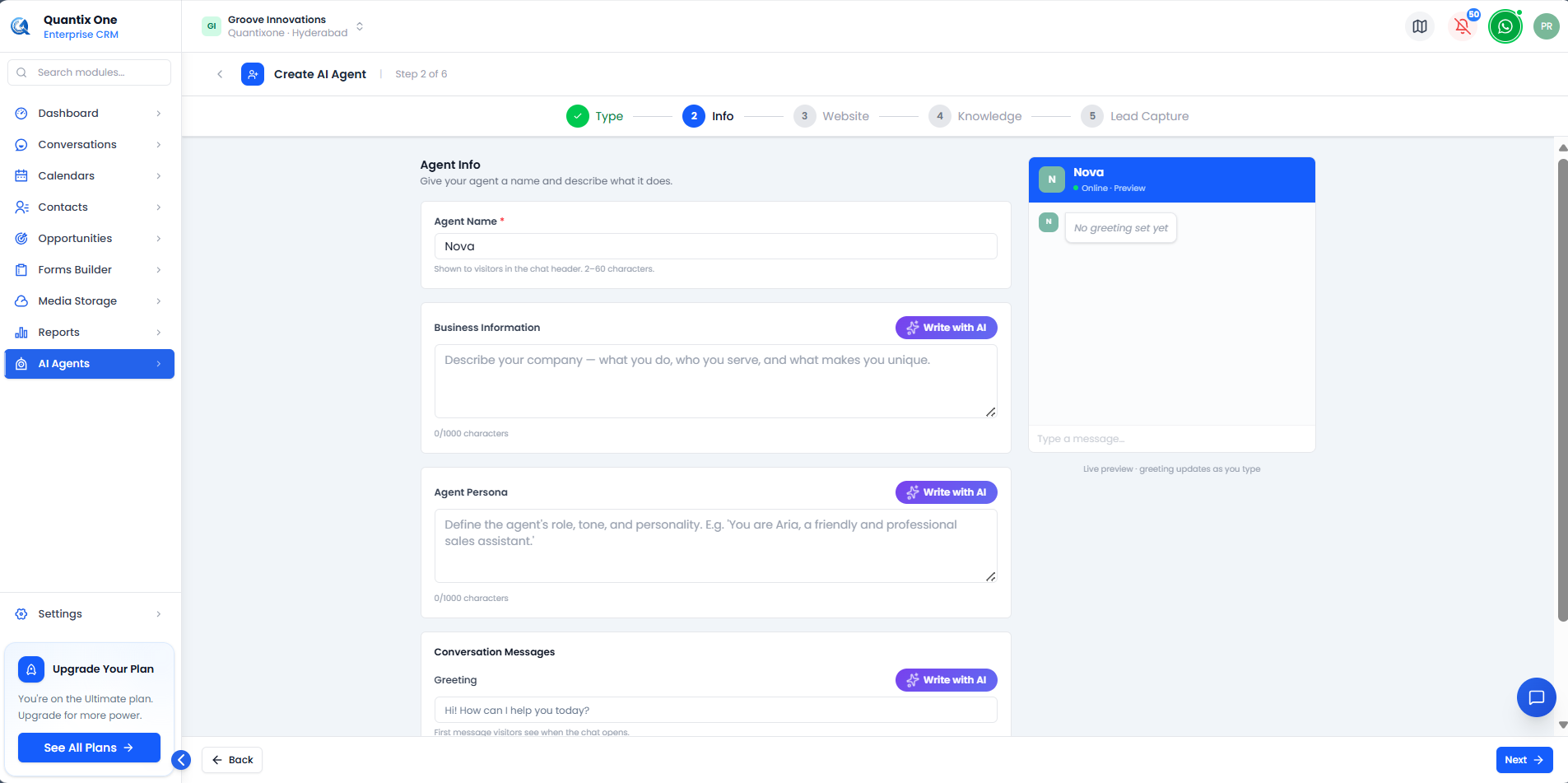 Create AI Agent — Info step