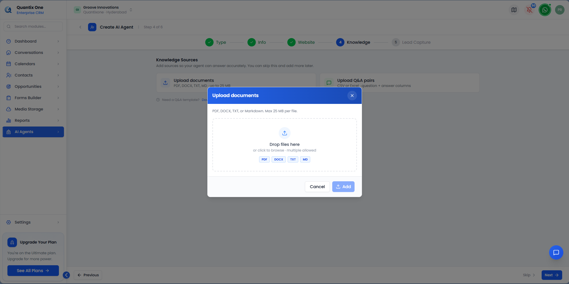 Upload documents modal