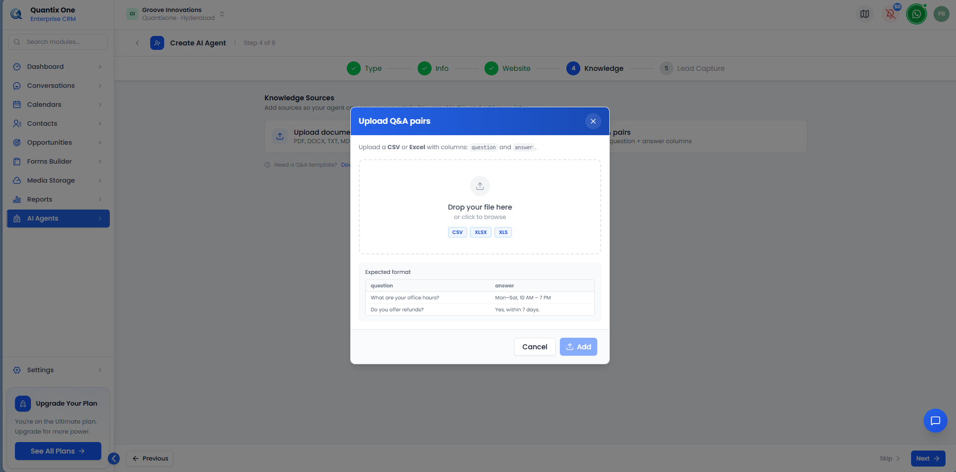 Upload Q&A pairs modal