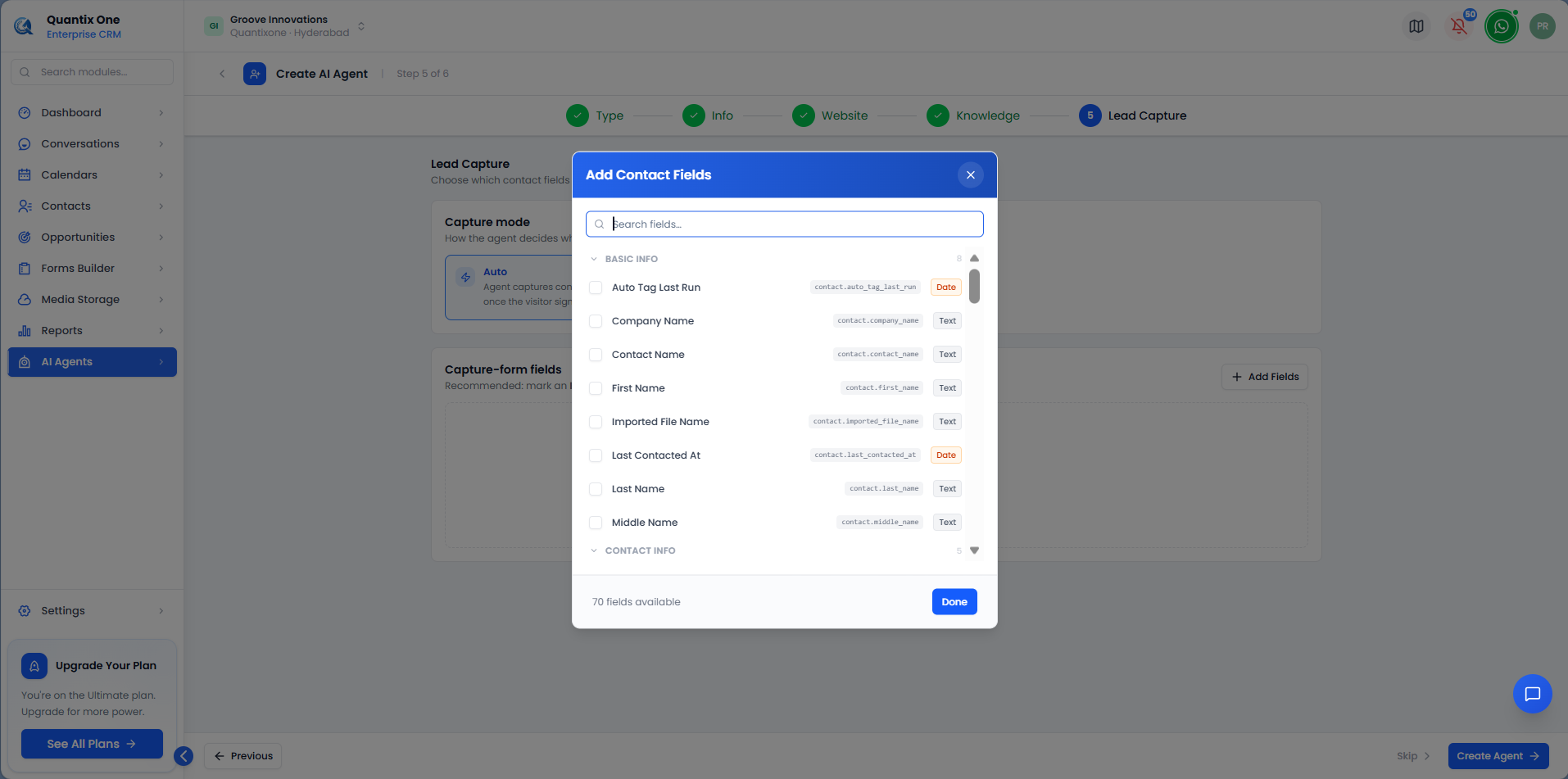 Add Contact Fields modal