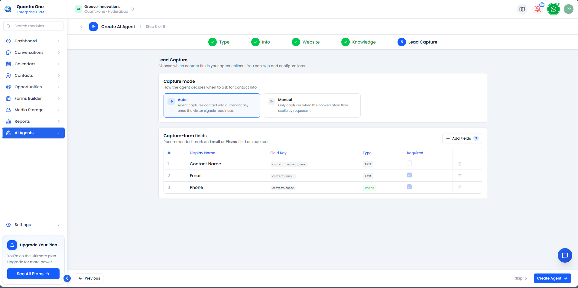 Capture-form fields configured