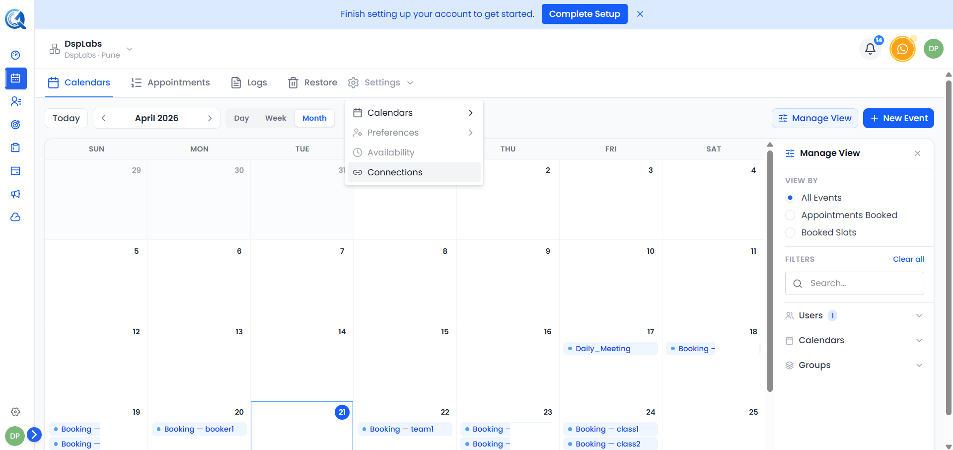 My Connections page showing Microsoft Outlook with a Connect button