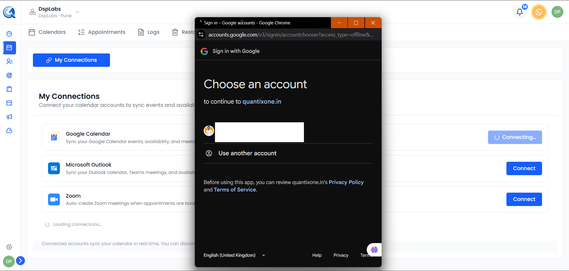 Google OAuth permission screen requesting calendar access