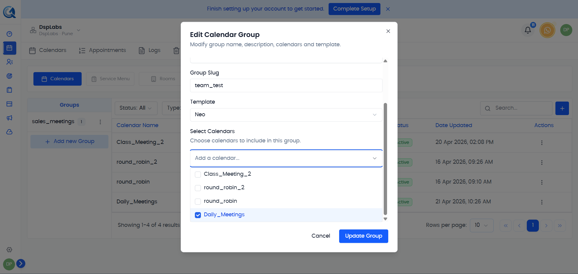 Move to Group dialog with a group selection dropdown