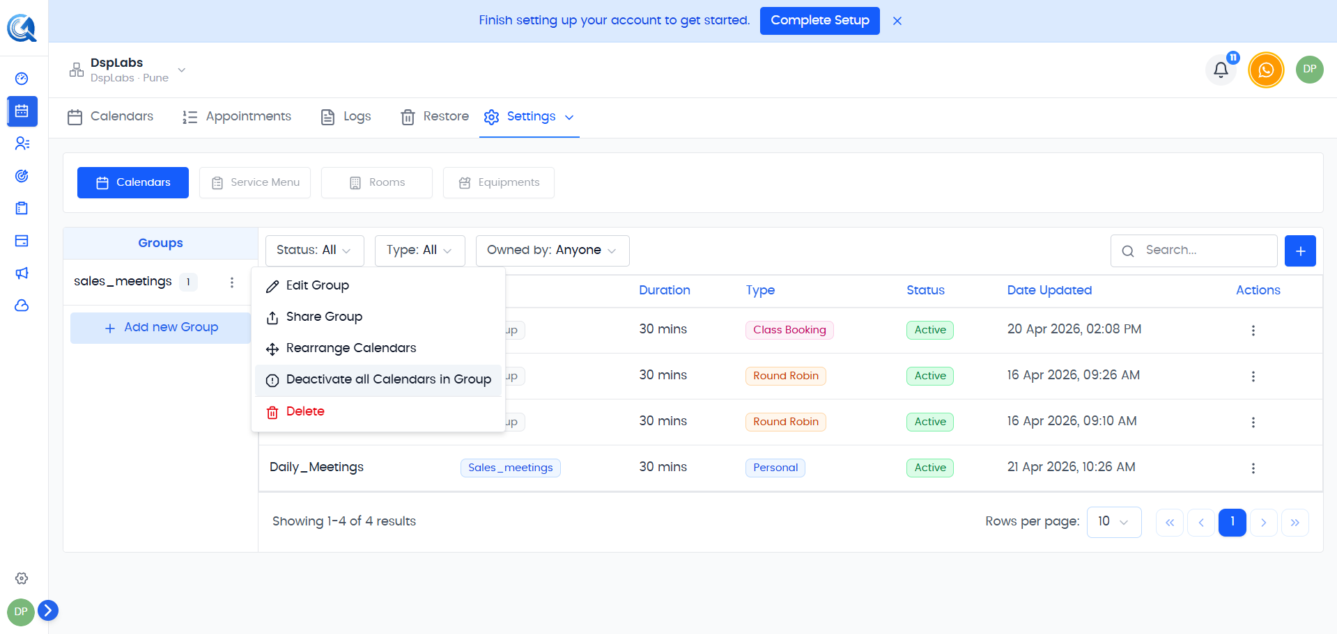 Bulk enable and disable option in the group more actions menu