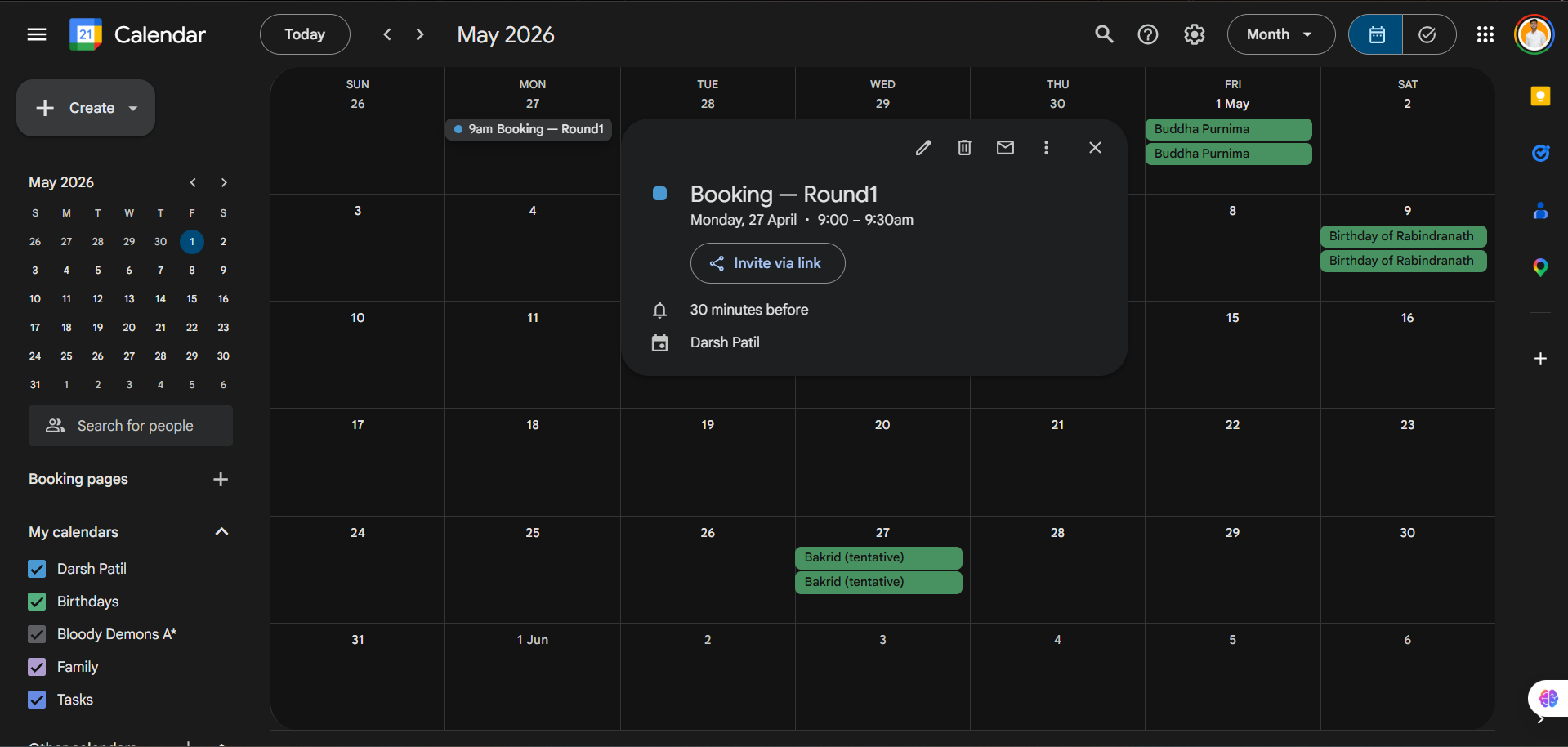 Google Calendar showing a QuantixOne appointment synced as an event
