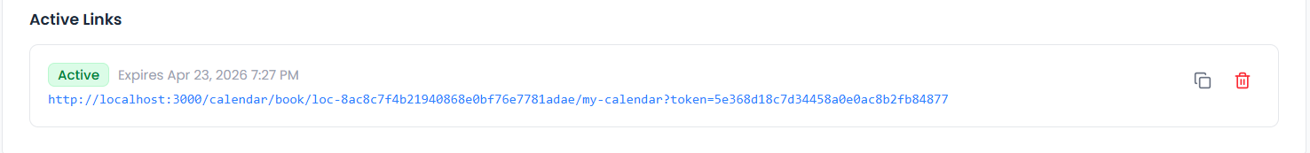 Active links table showing links with status badges