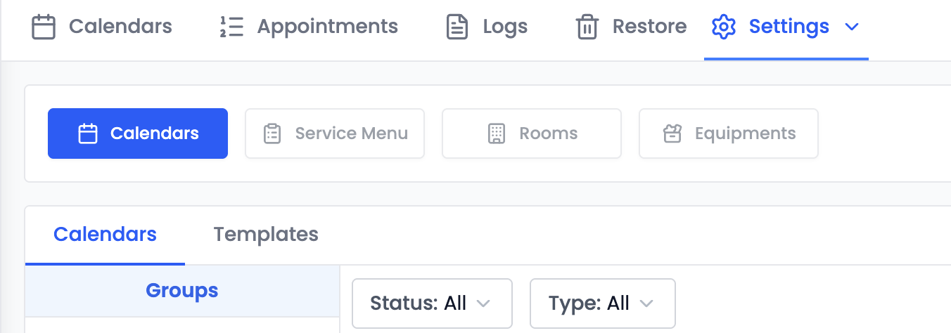 Calendar Settings dropdown with Templates highlighted