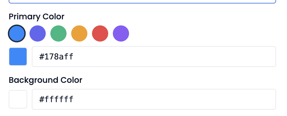 Template form showing the color picker for primary and background