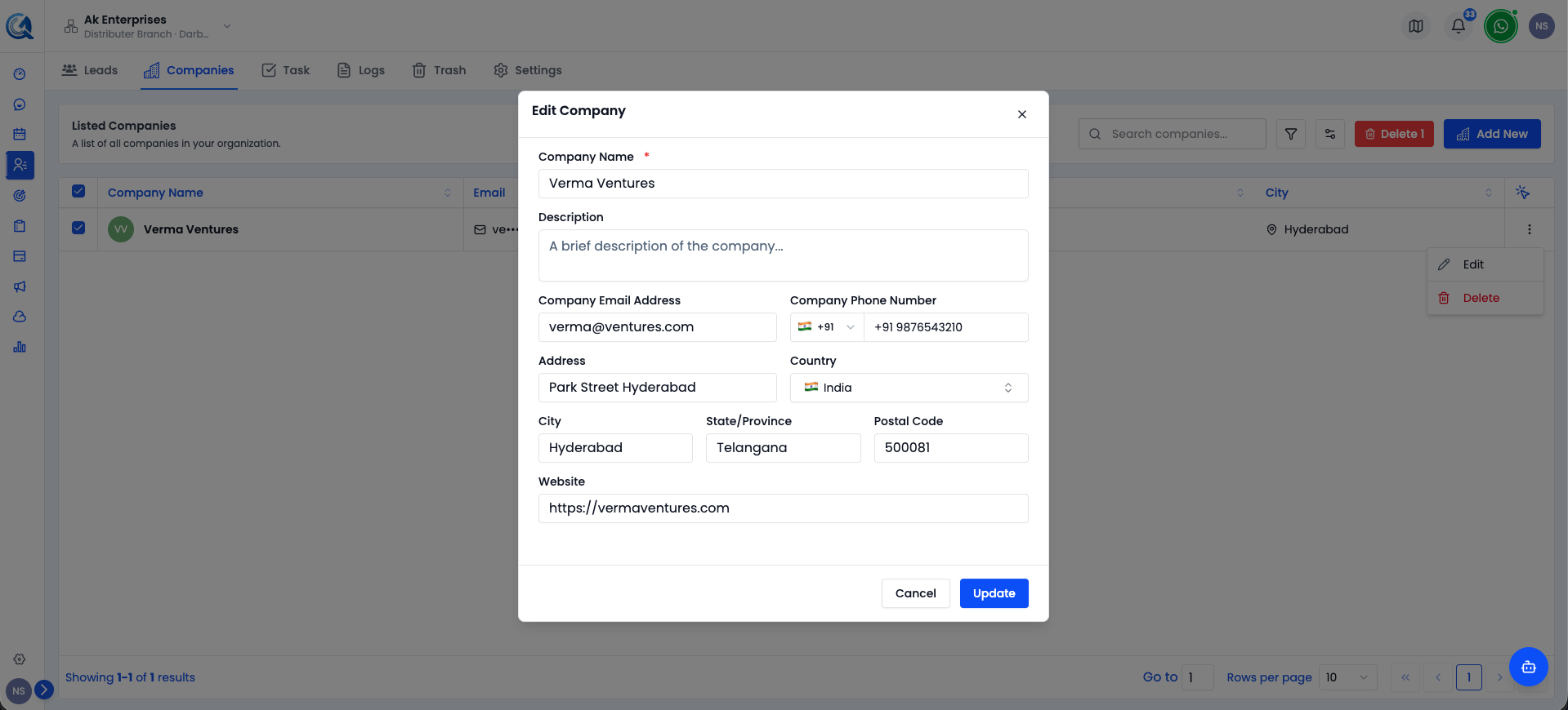 Edit Company button on the company detail page