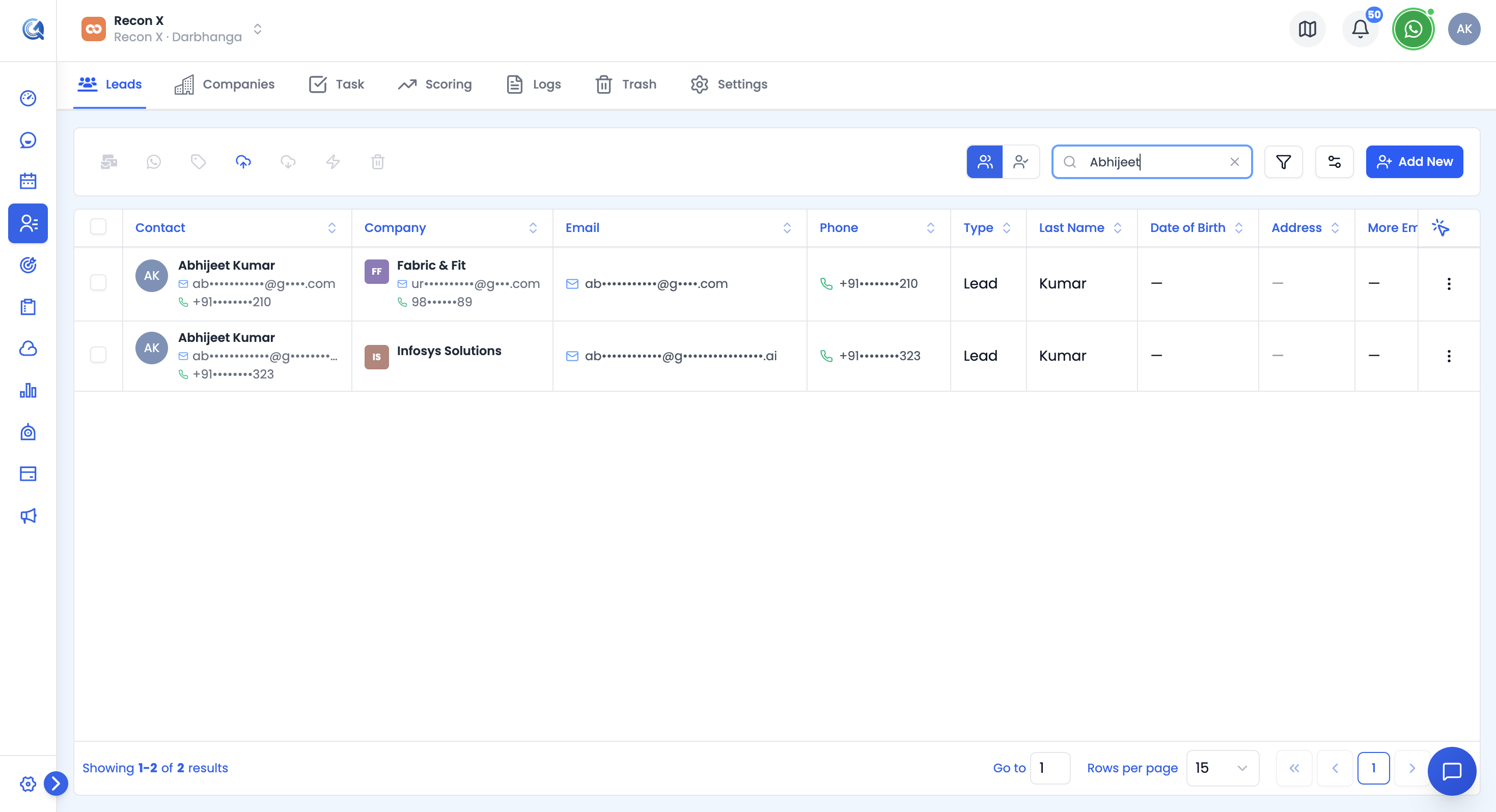 Search bar at the top of the contacts list