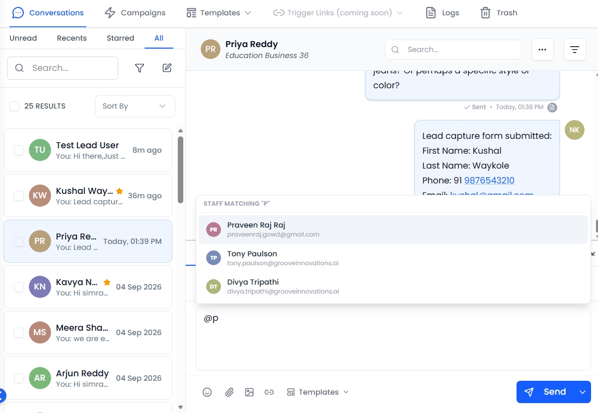 Autocomplete list of teammates matching a typed @ mention