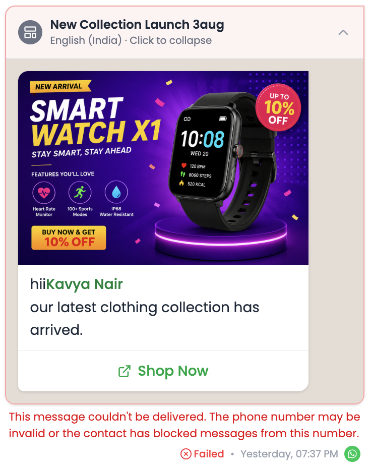 Message timeline showing inbound and outbound messages