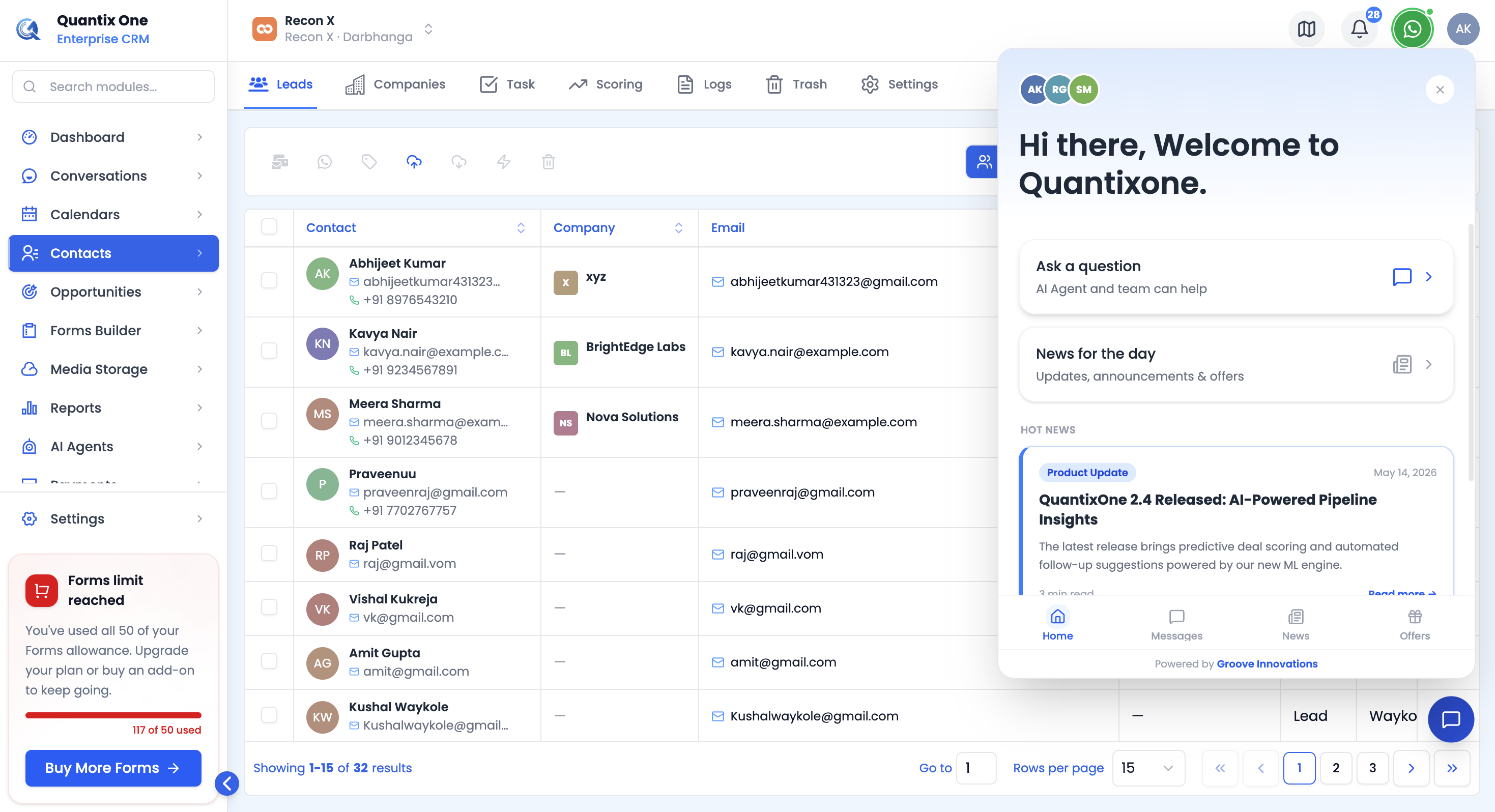 Floating chat bubble and Home tab