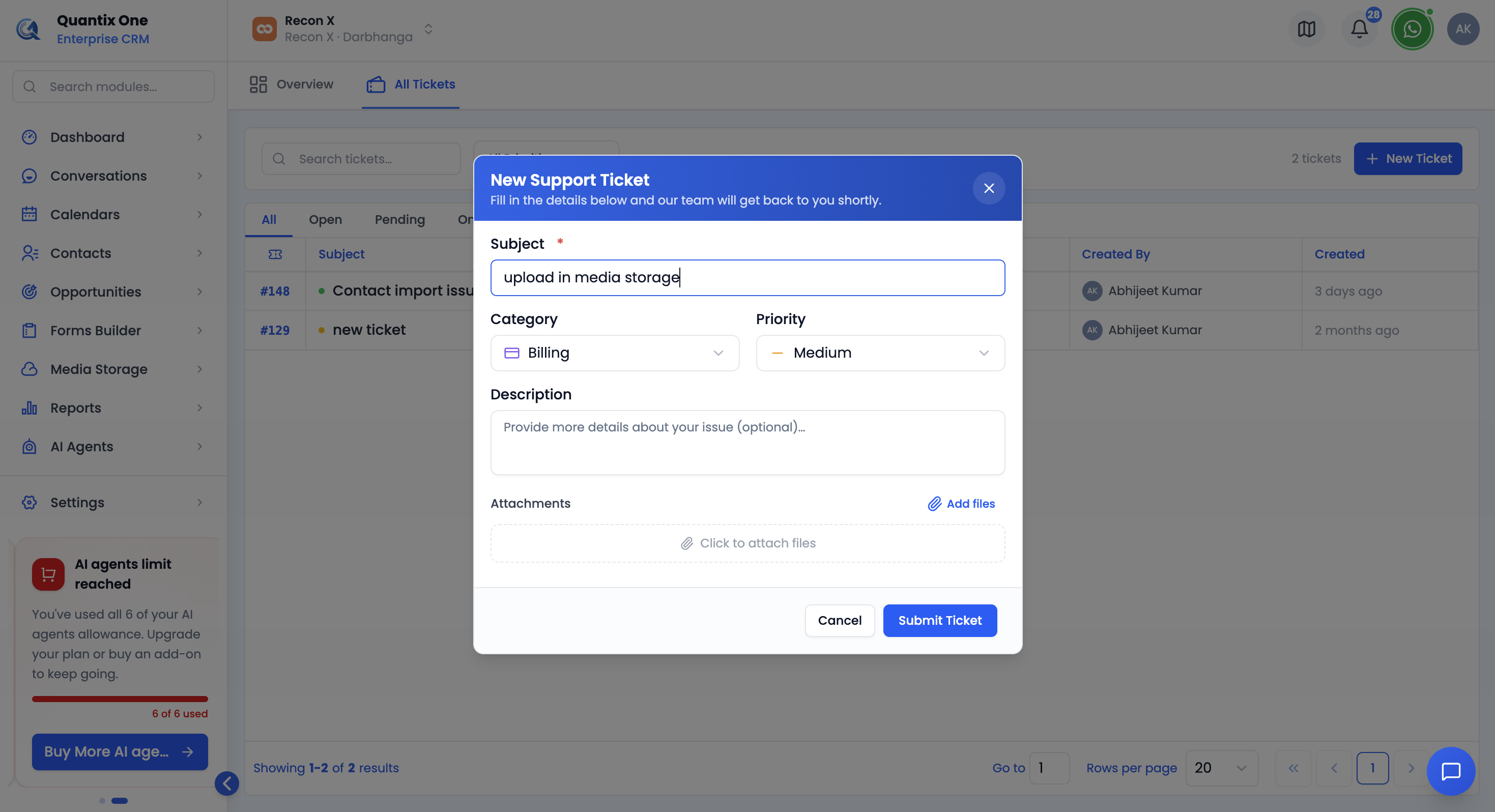 New Support Ticket form