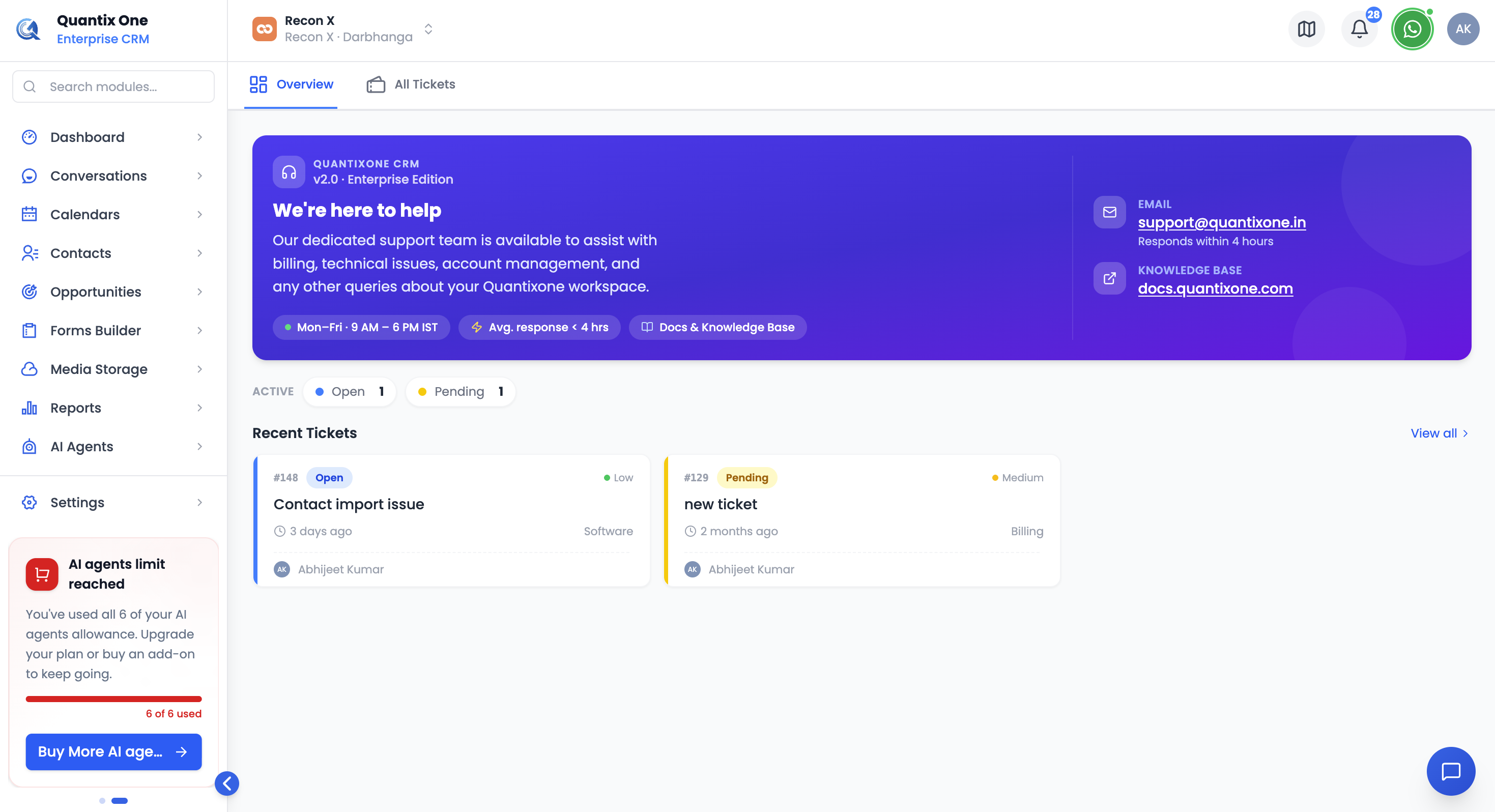 Help & Support overview page