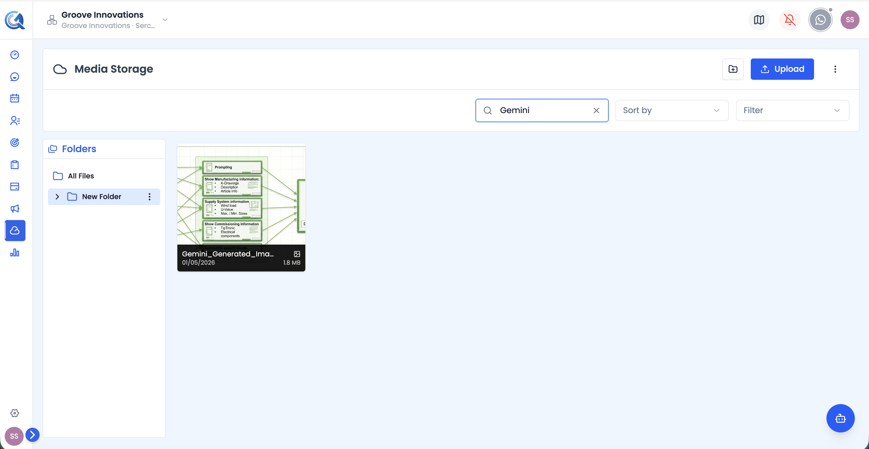 Search bar in the Media Storage top action bar