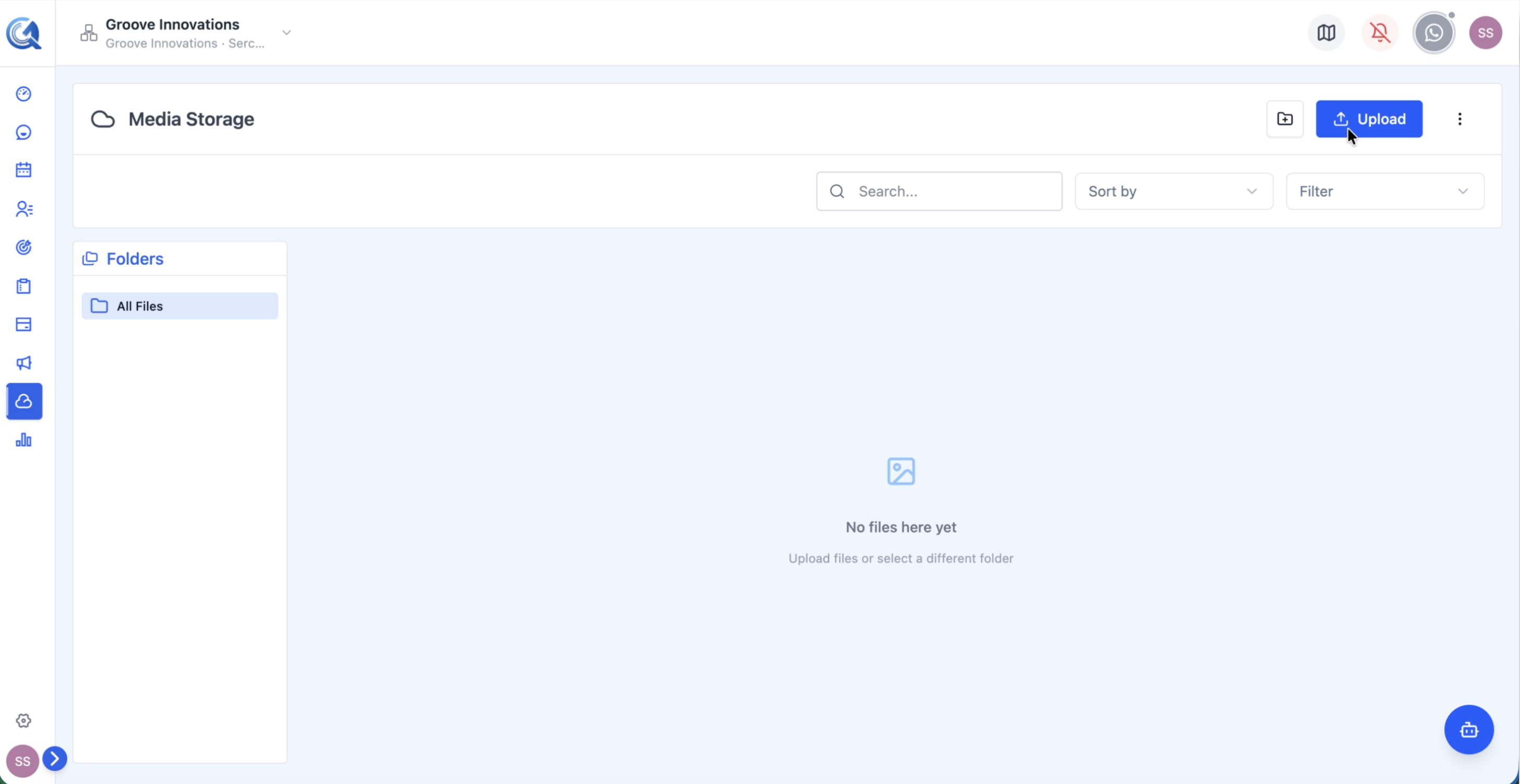Upload button in the top action bar