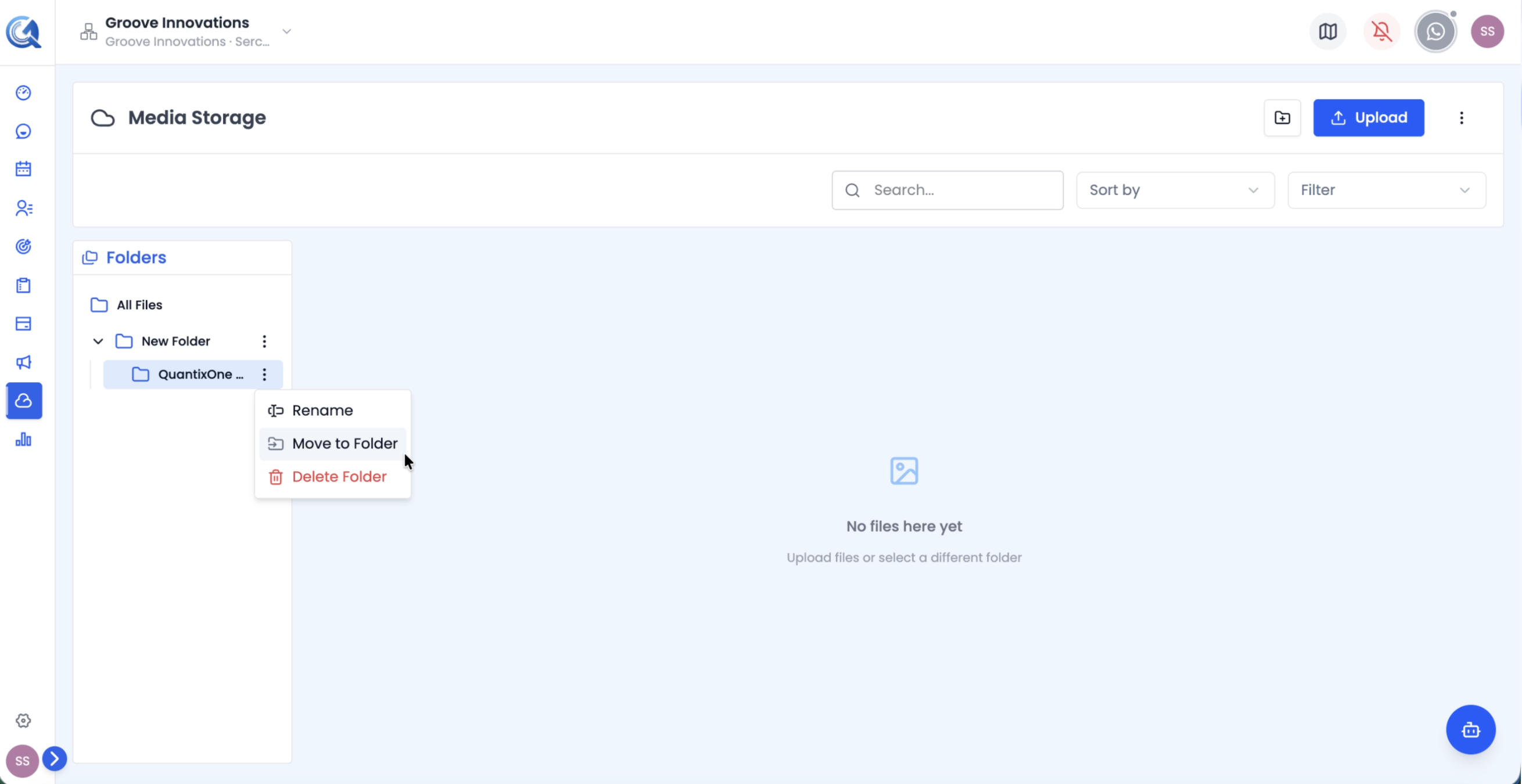 Move to Folder modal with folder tree picker