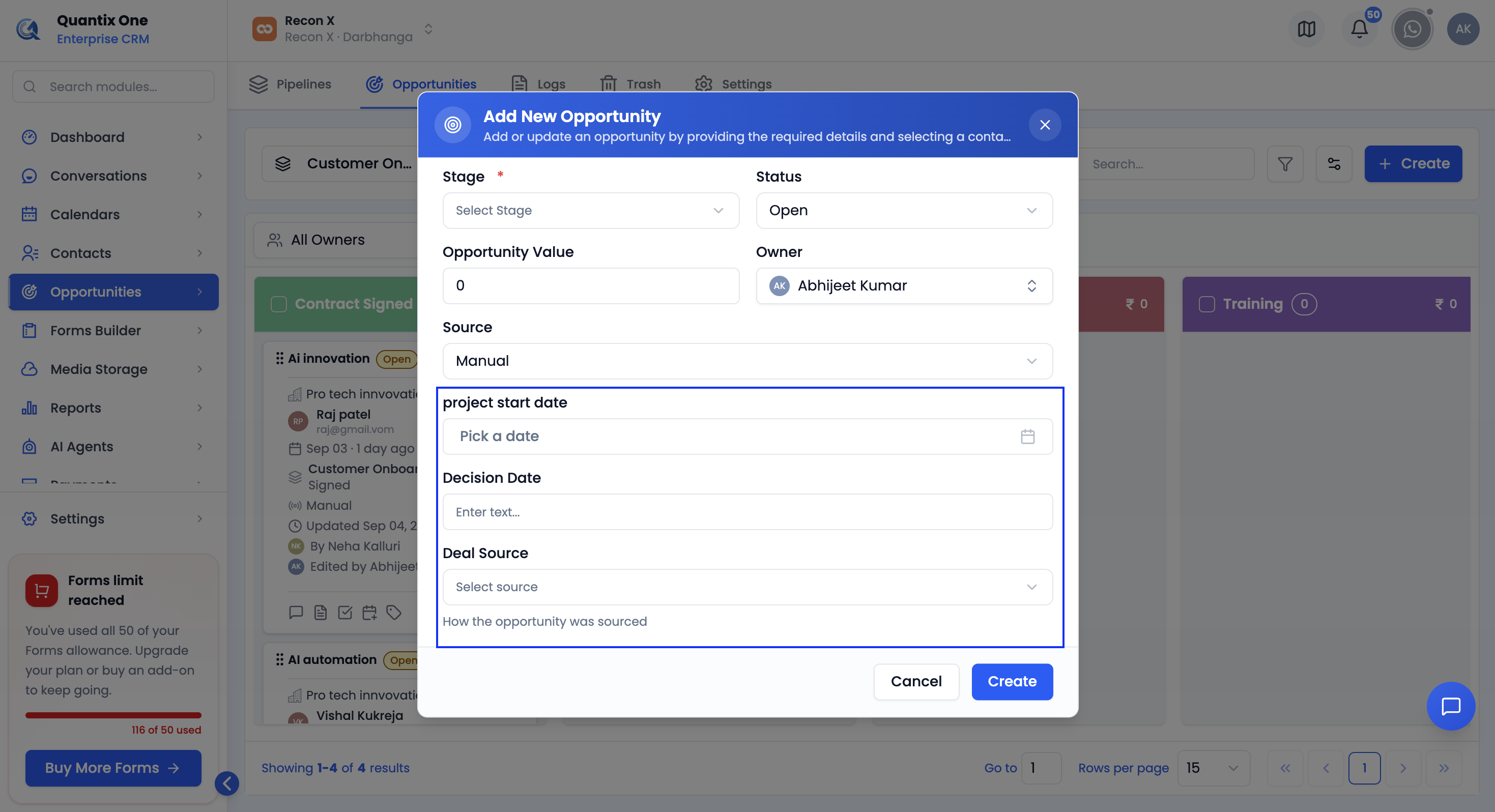 Custom Fields section on the deal detail page
