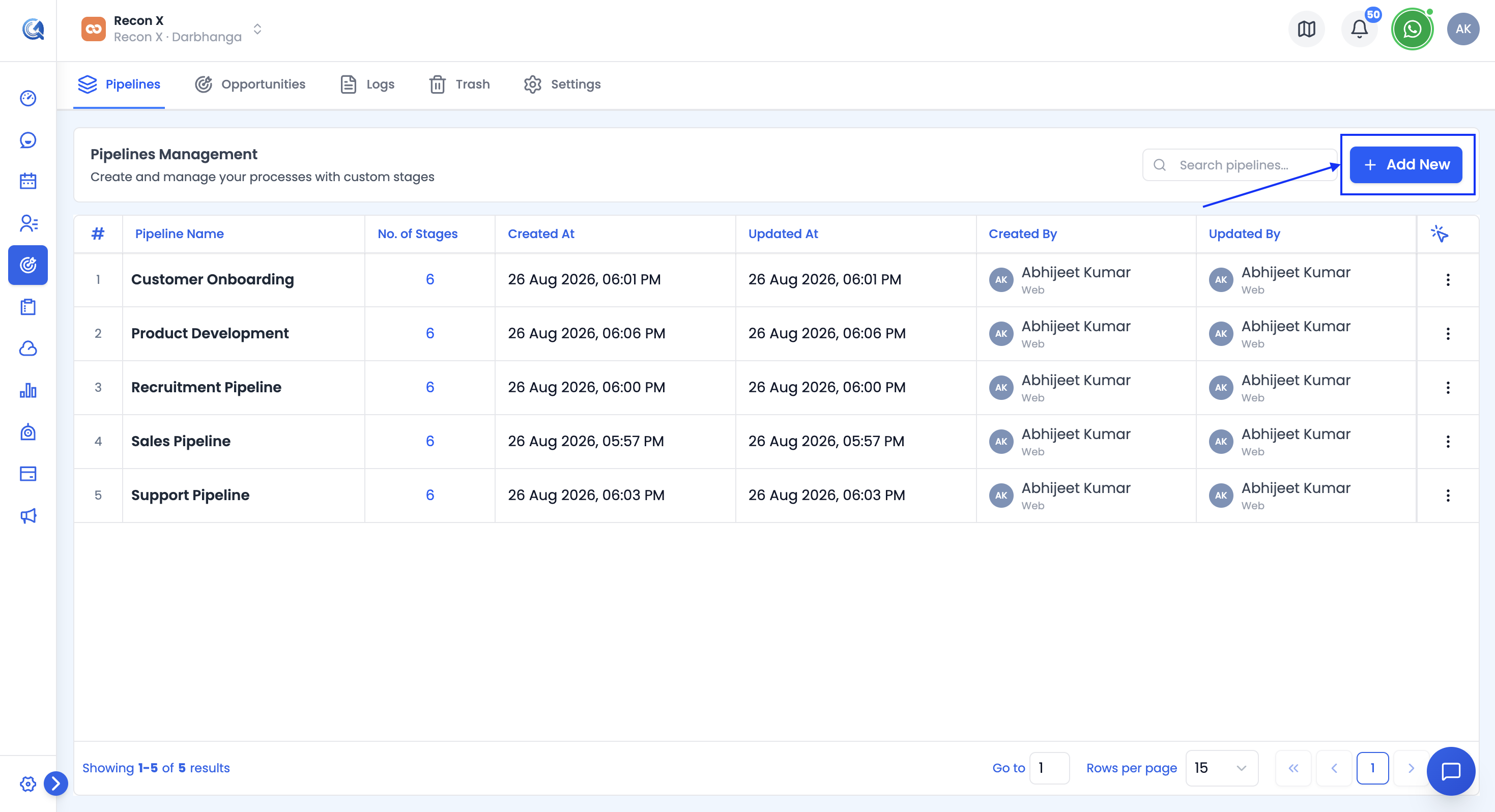 Creating a new pipeline