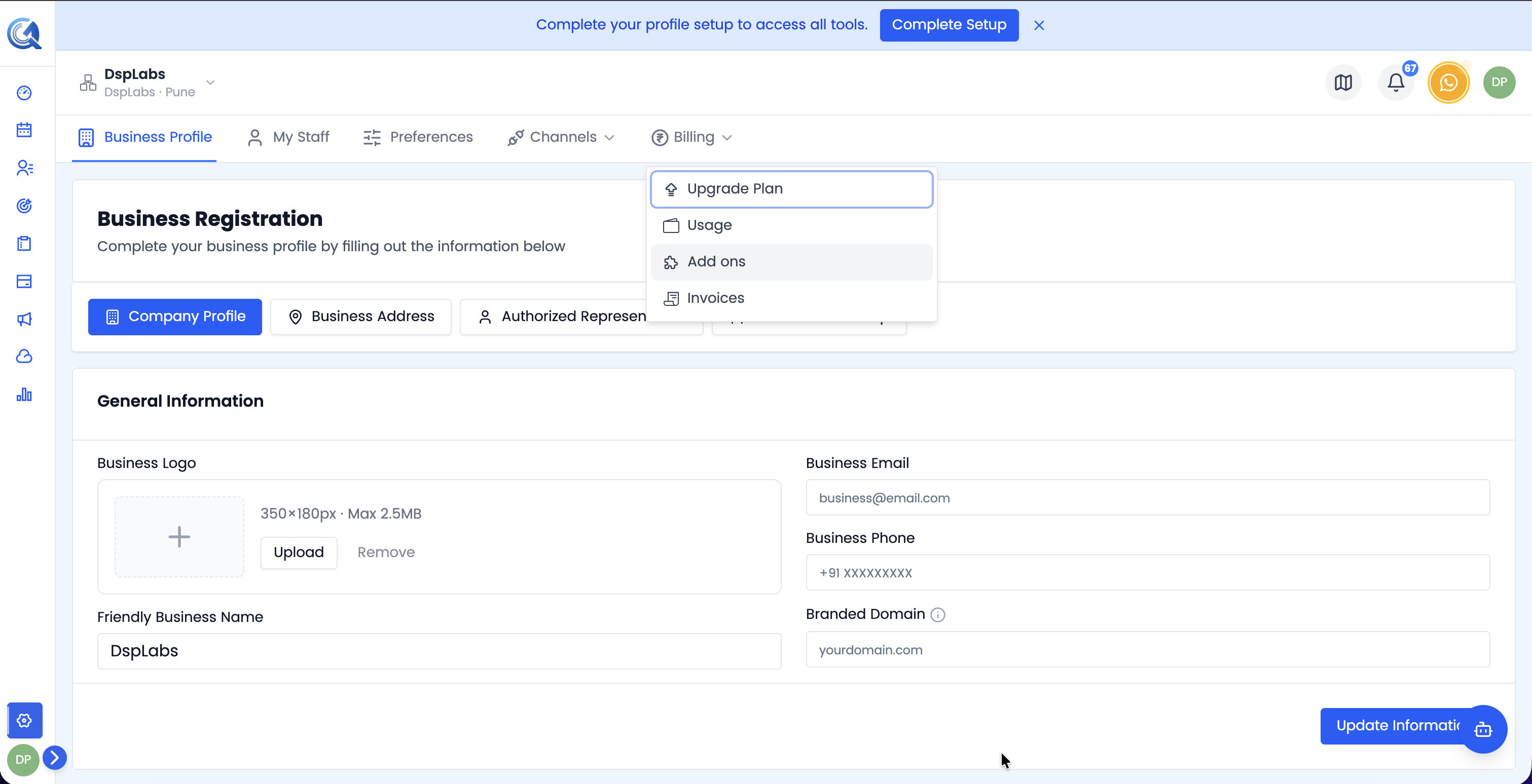 Subscription page with the Add-ons tab selected showing available add-ons