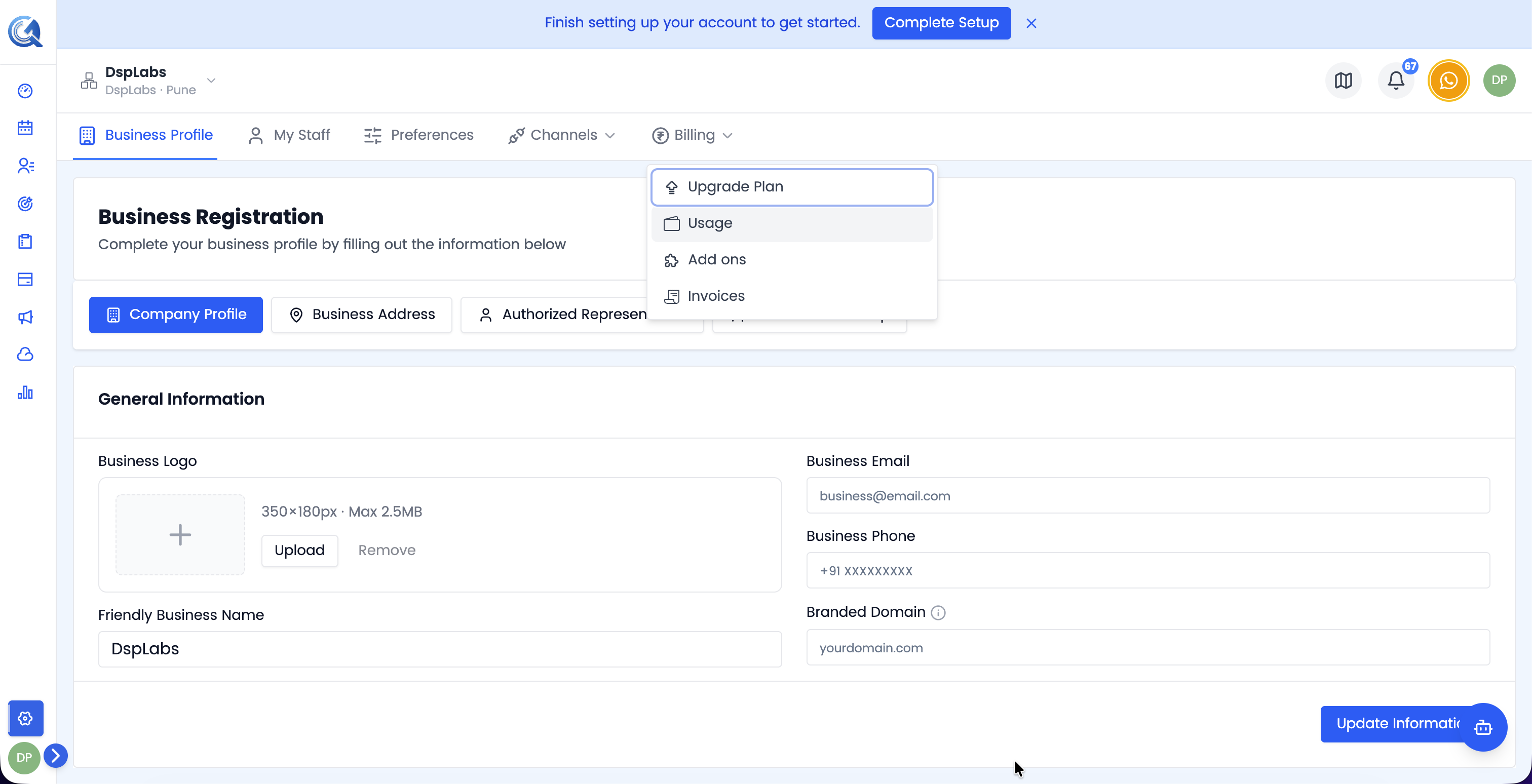 Subscription page with the Credits tab selected showing current credit balance
