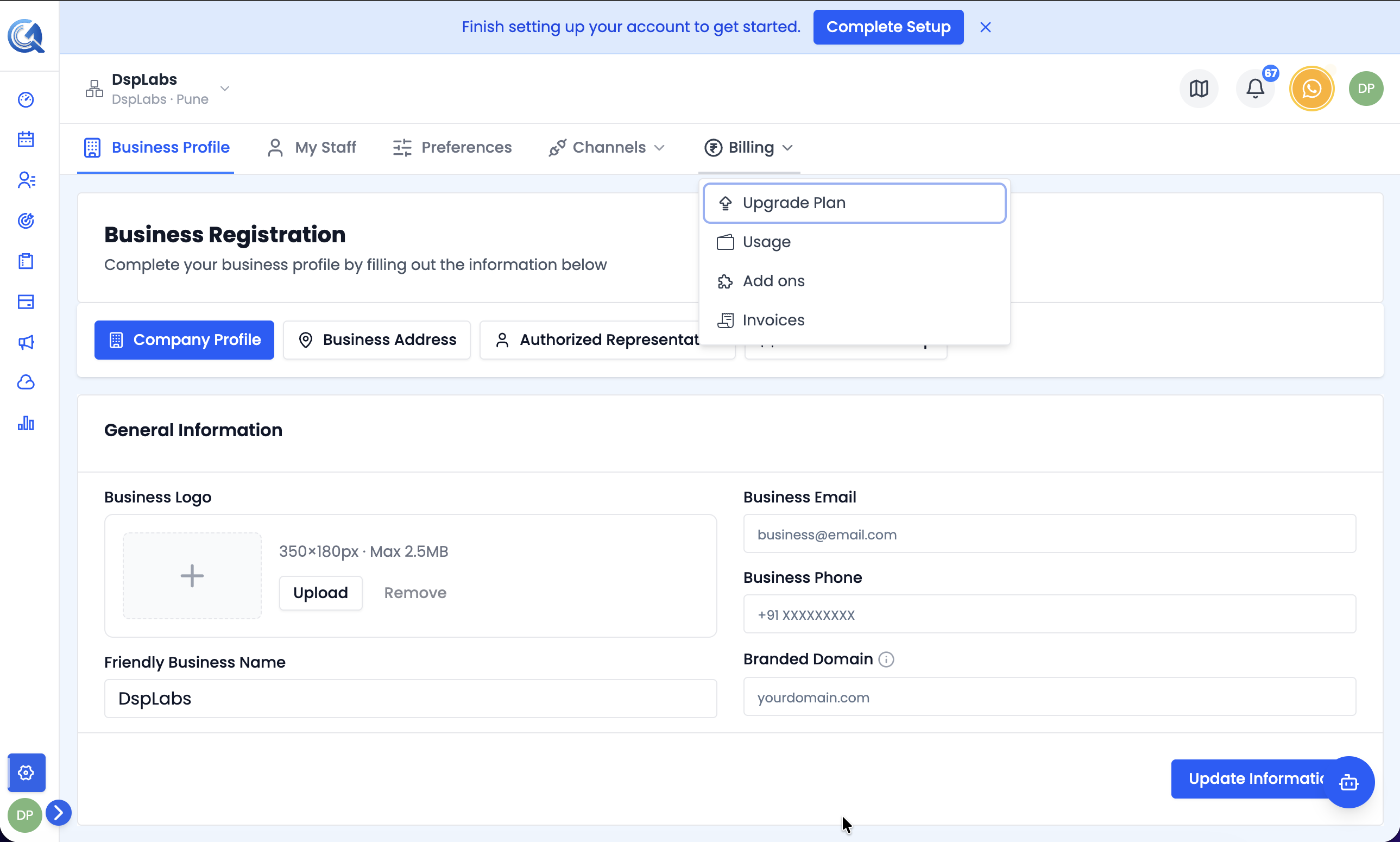 Subscription settings page showing the current active plan