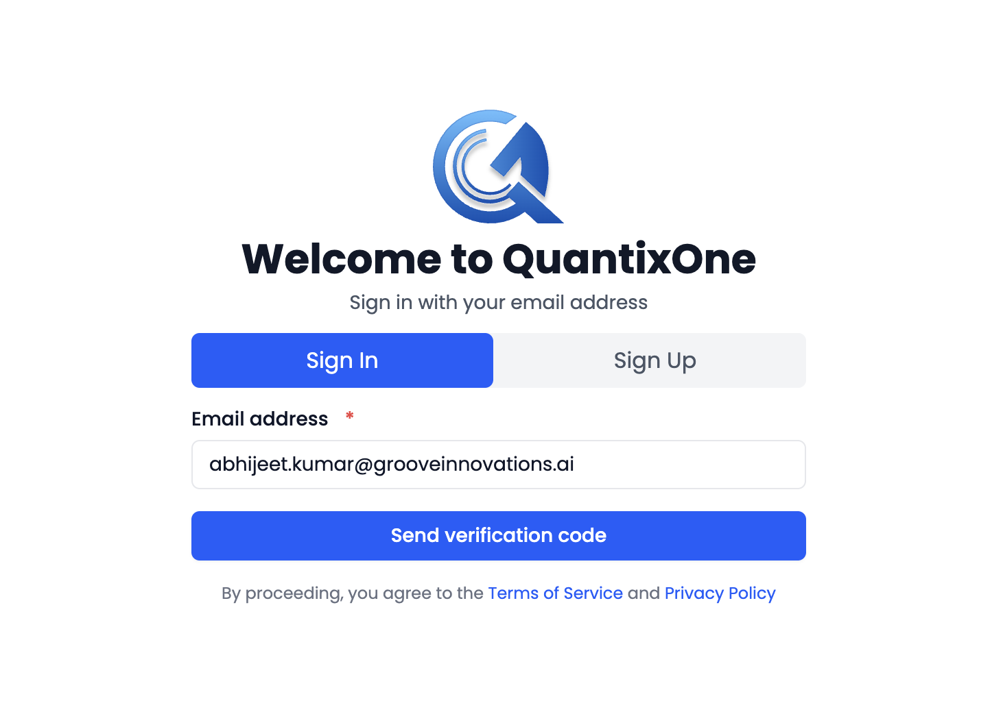 Email entry step showing the Send verification code button