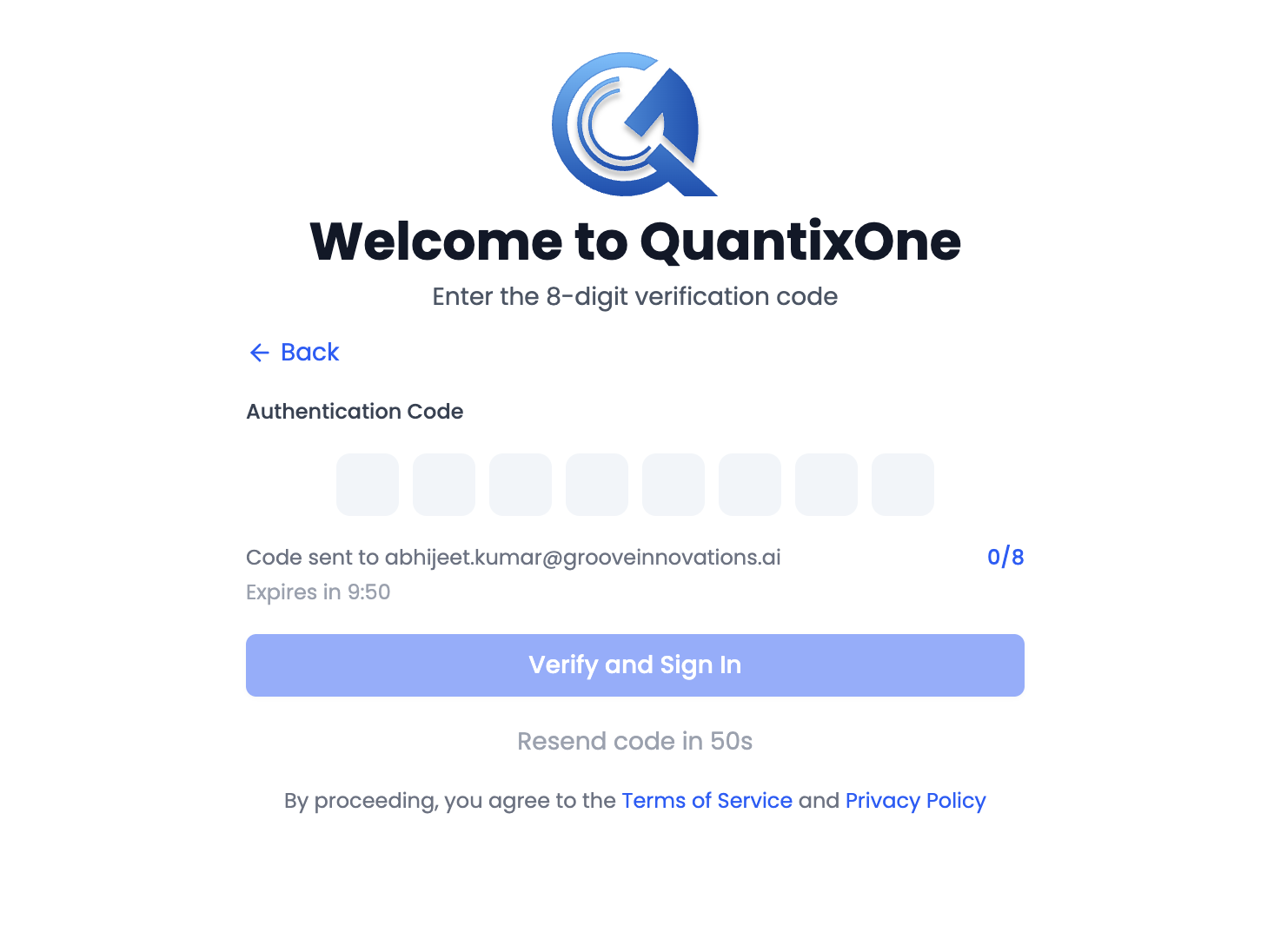 OTP entry screen showing the code fields and resend link