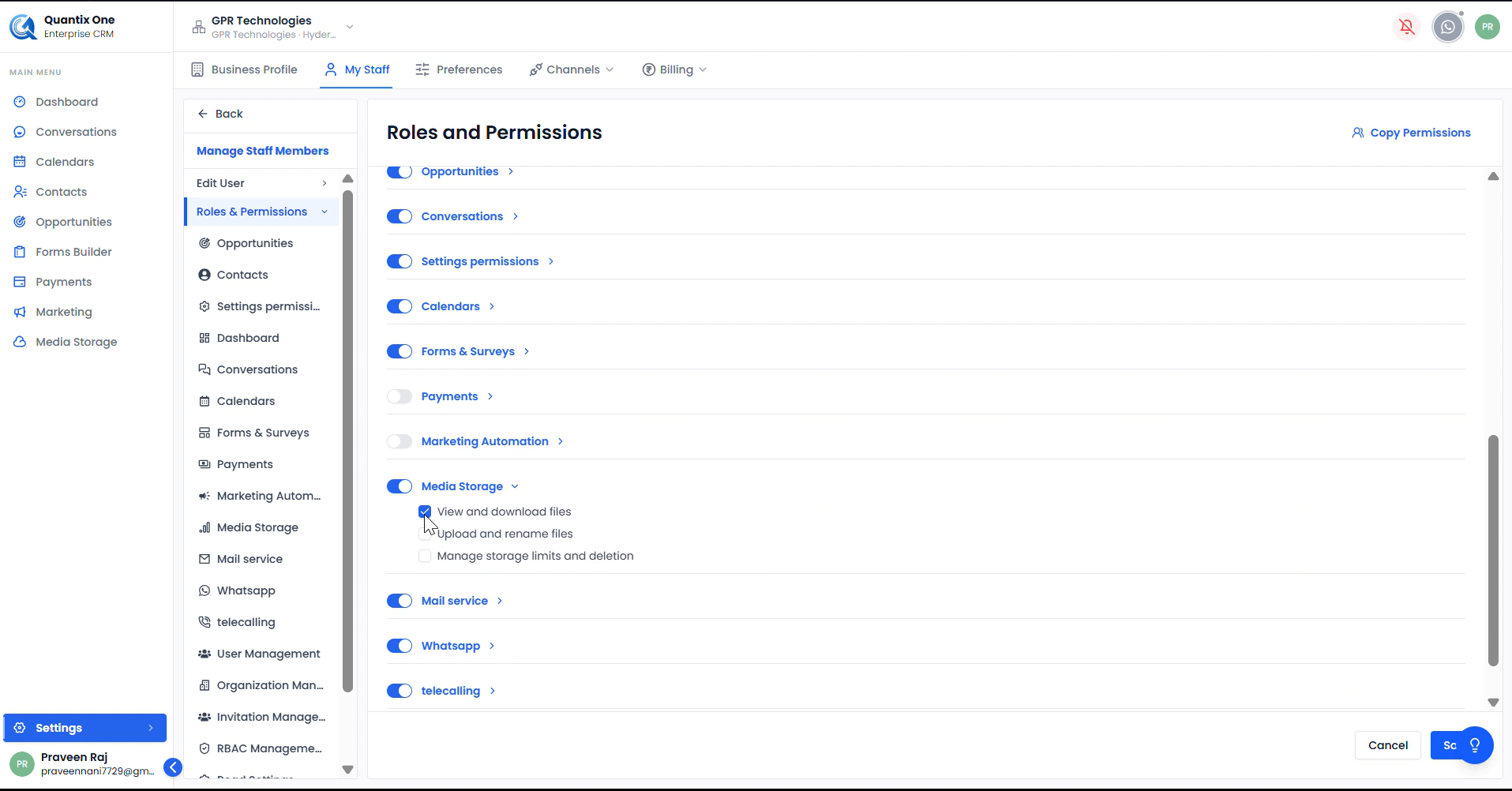 Enabling user permission