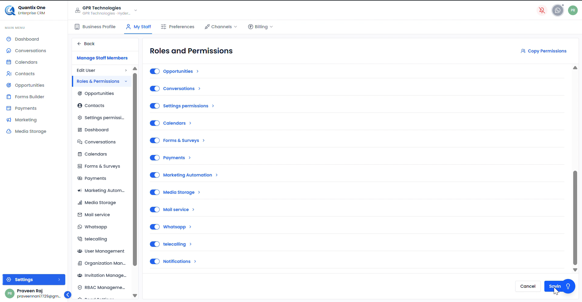 Saving permissions