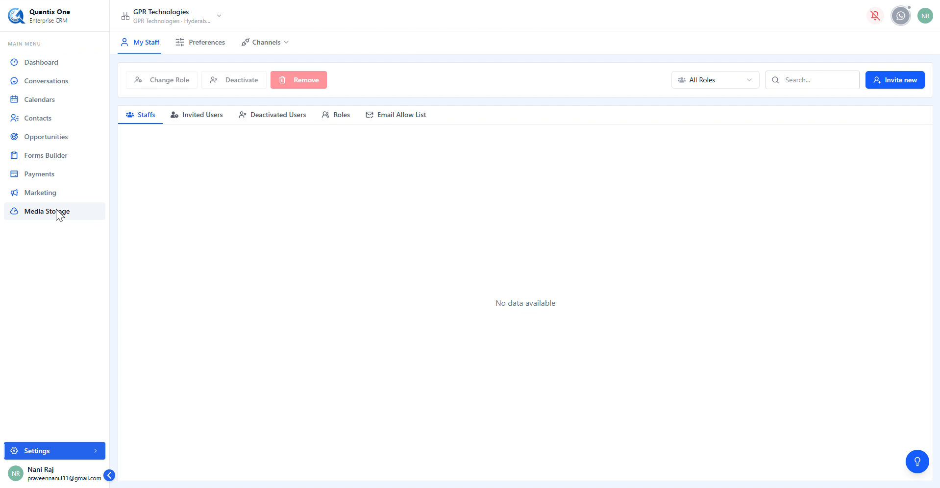 User's updated permissions view
