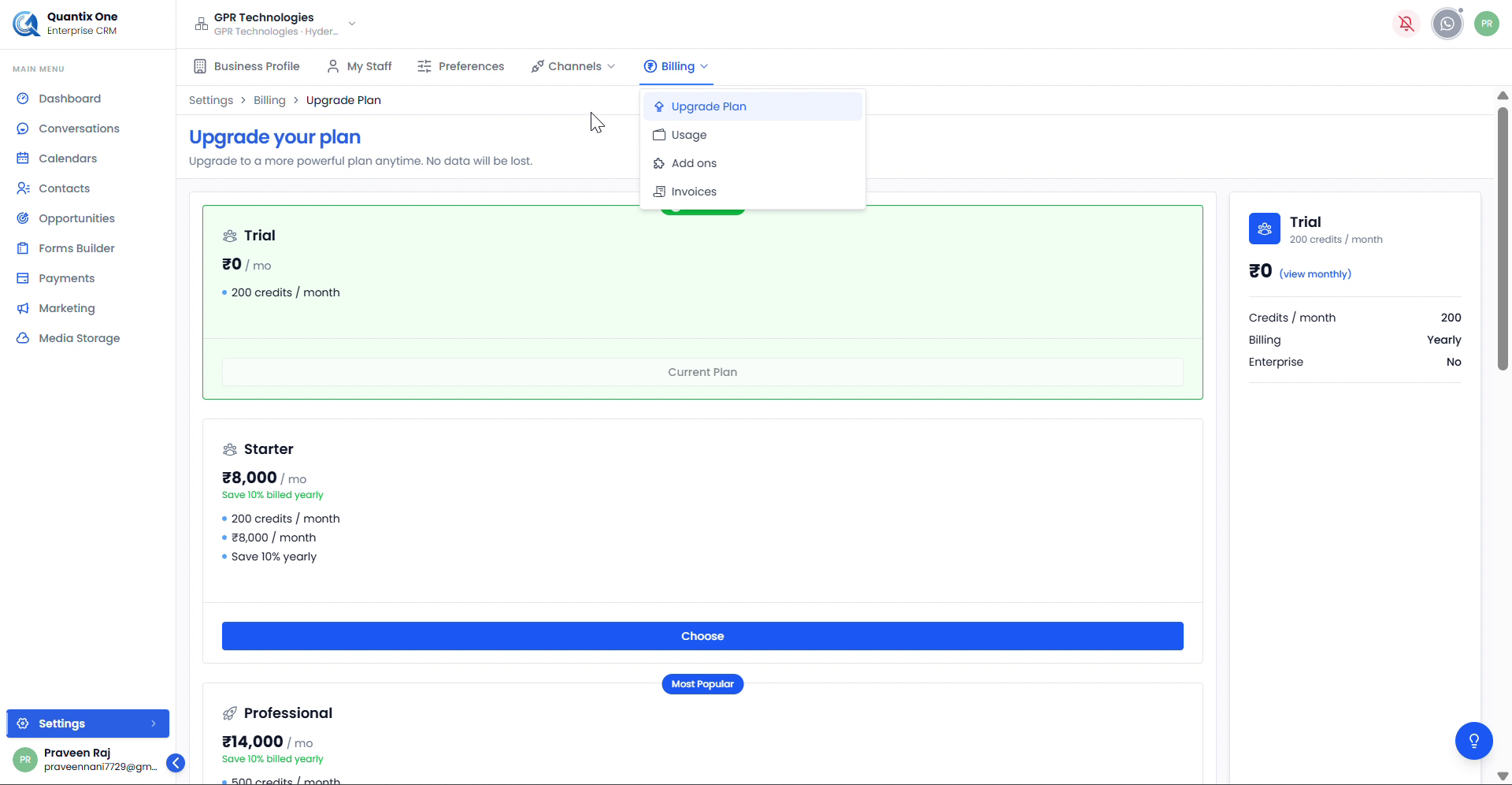 Billing – Upgrade Plan