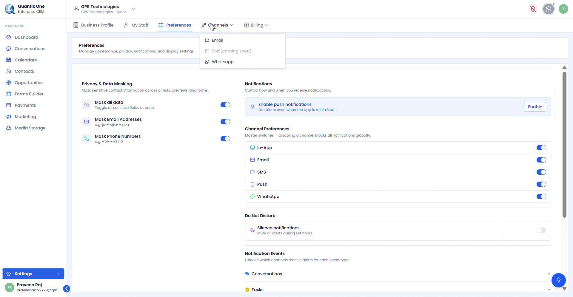 Channels – Dropdown