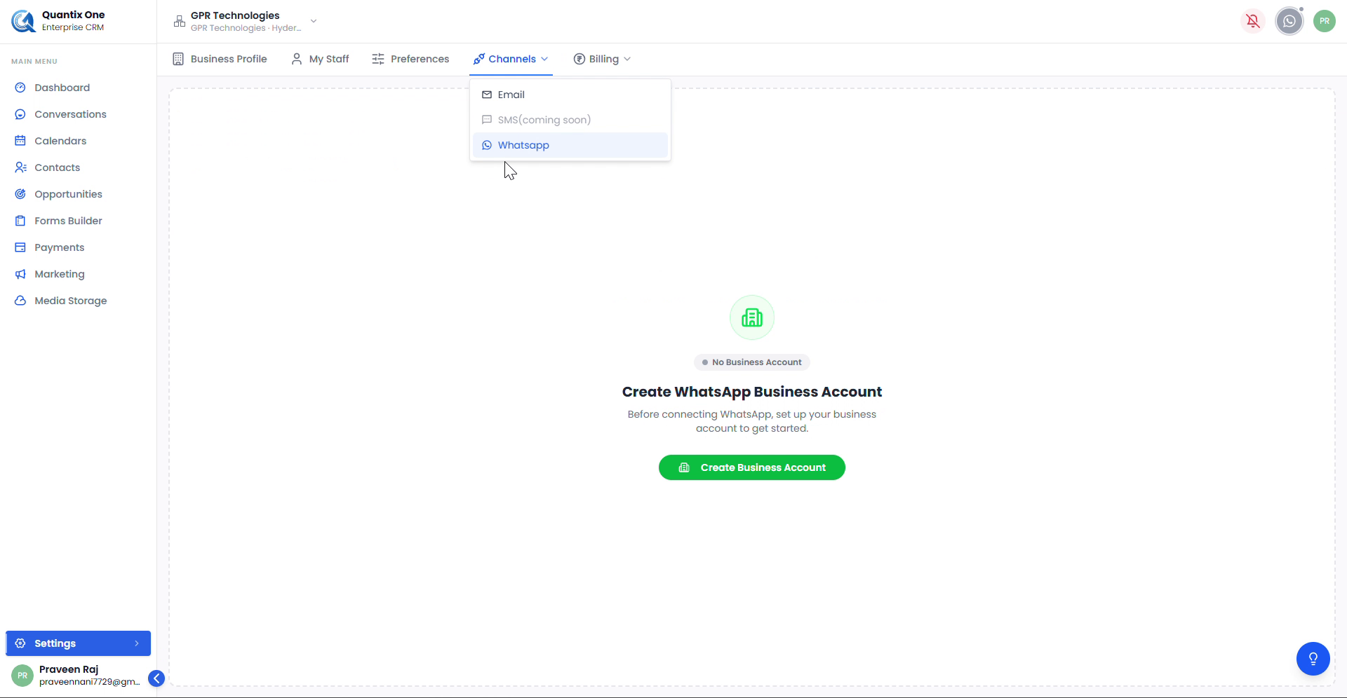 Channels – Email Configure