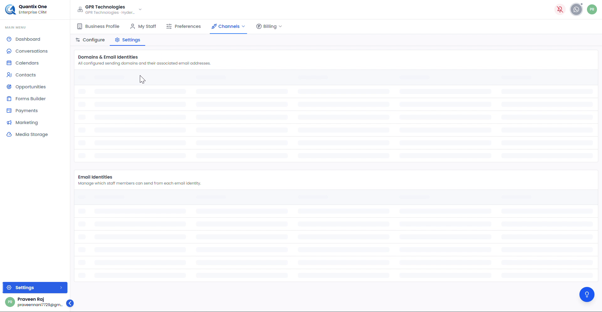 Channels – Email Settings