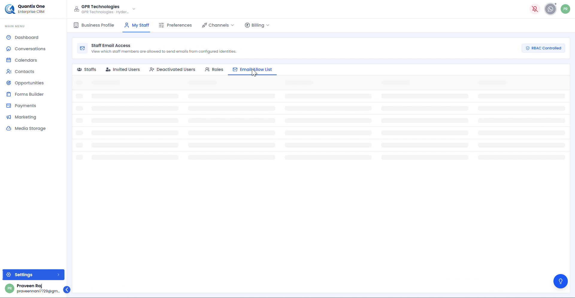 My Staff – Email Allow List