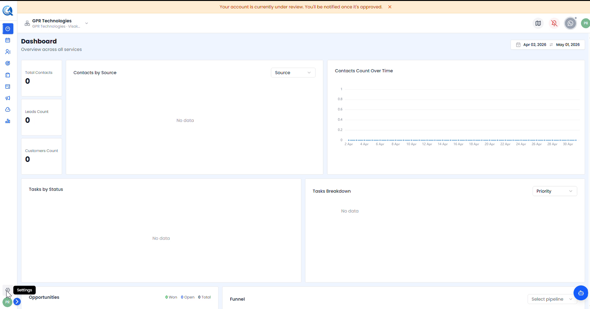 Dashboard Settings navigation