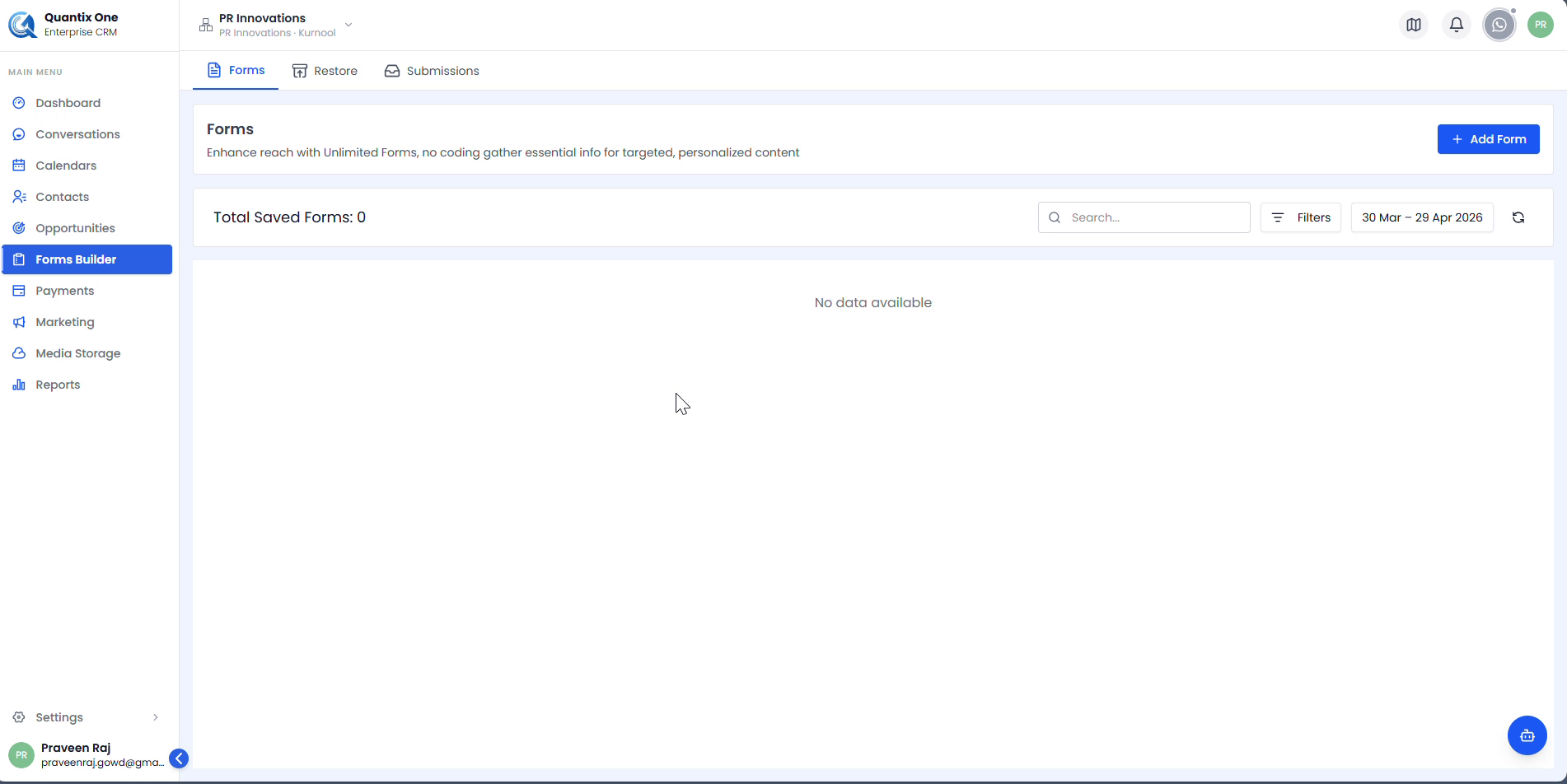 Forms list empty state