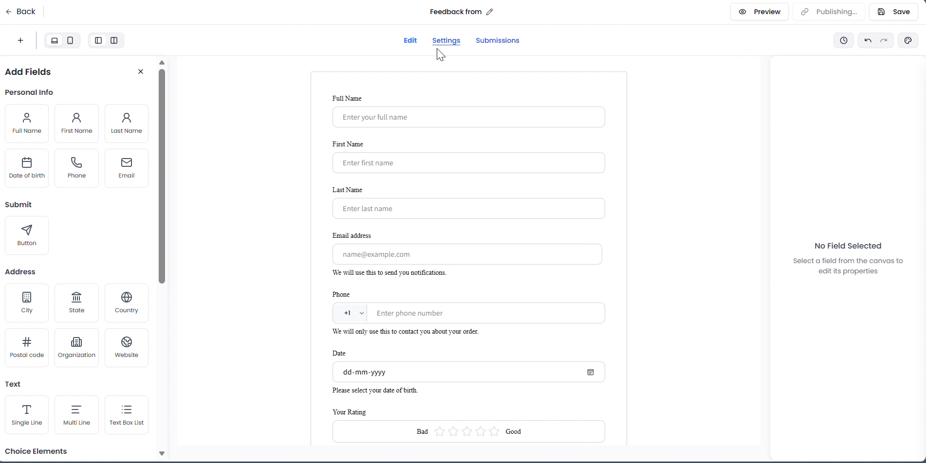 Publishing the form