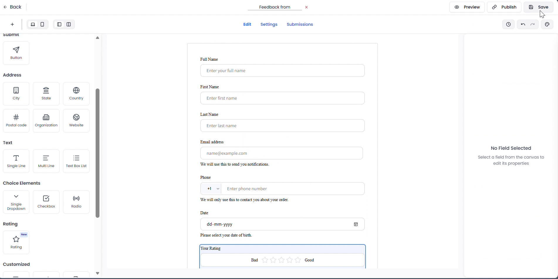 Saving the form