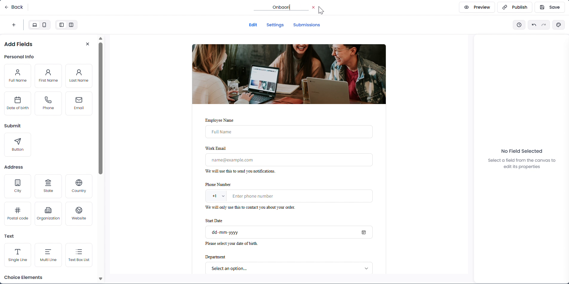Editing a template field