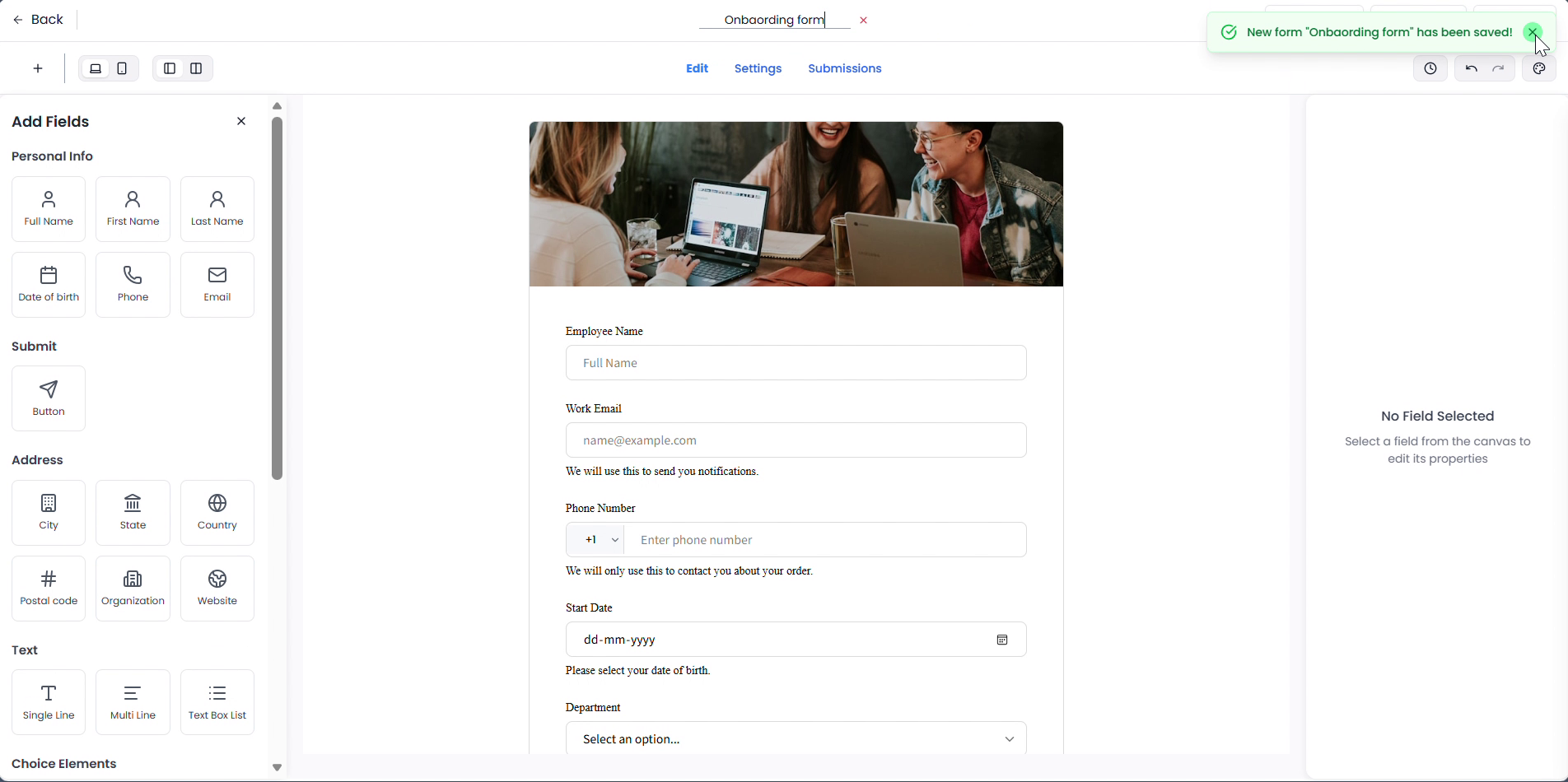 Form saved in Forms list
