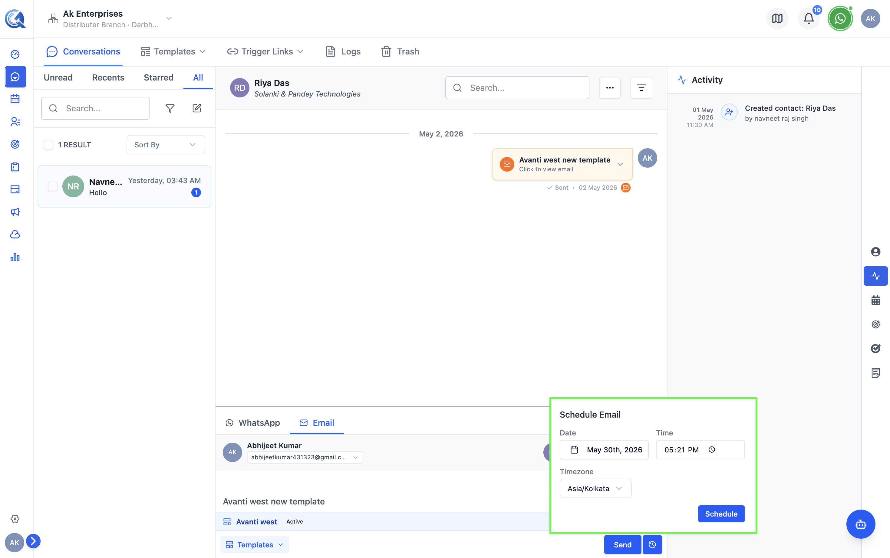 Send button with the dropdown arrow expanded showing Schedule Send option
