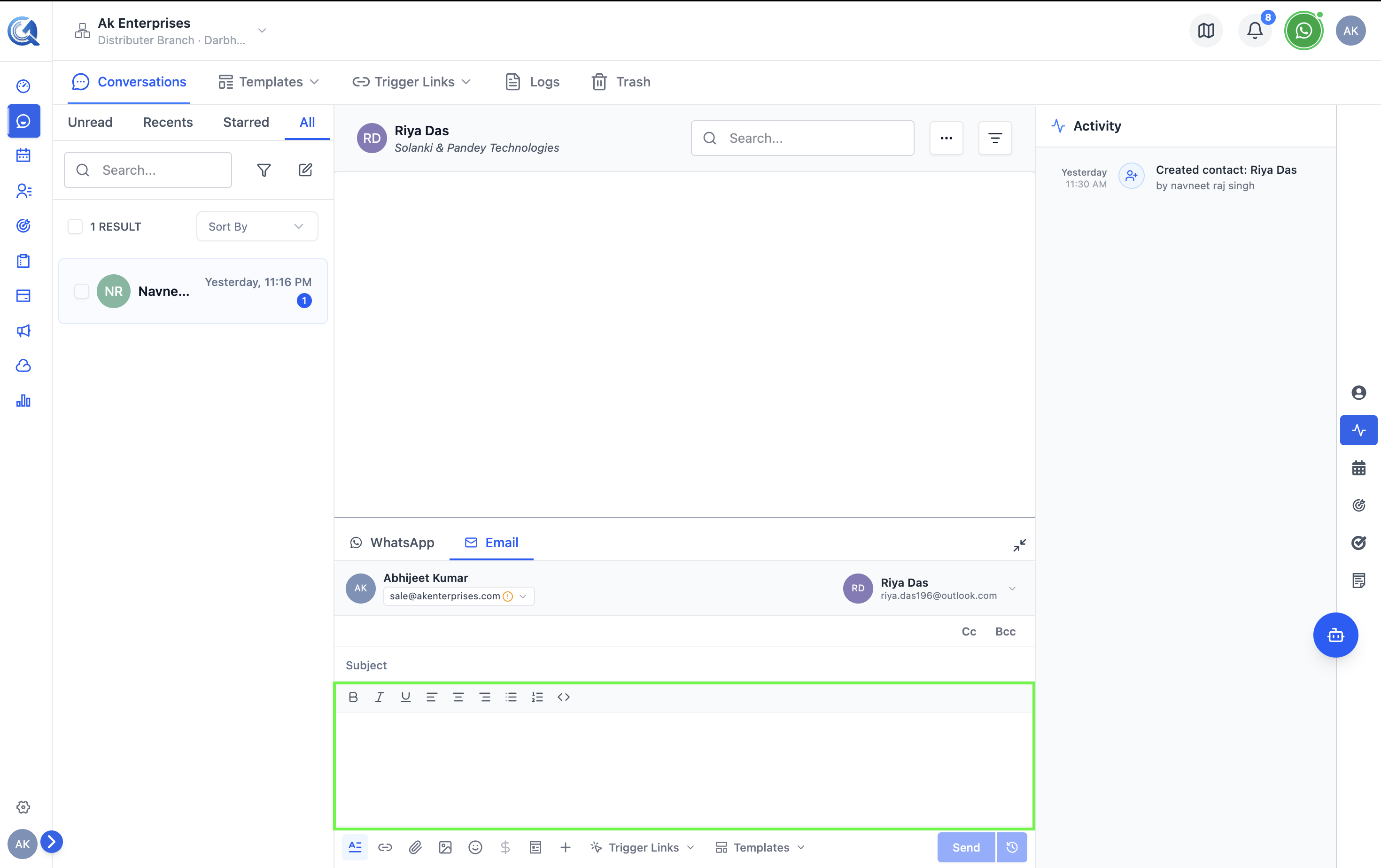 Email body editor with toolbar highlighted