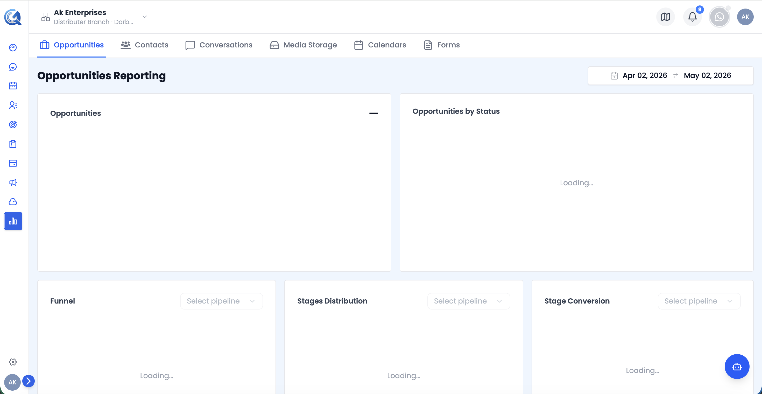 Reports main view showing section tabs and top of the page