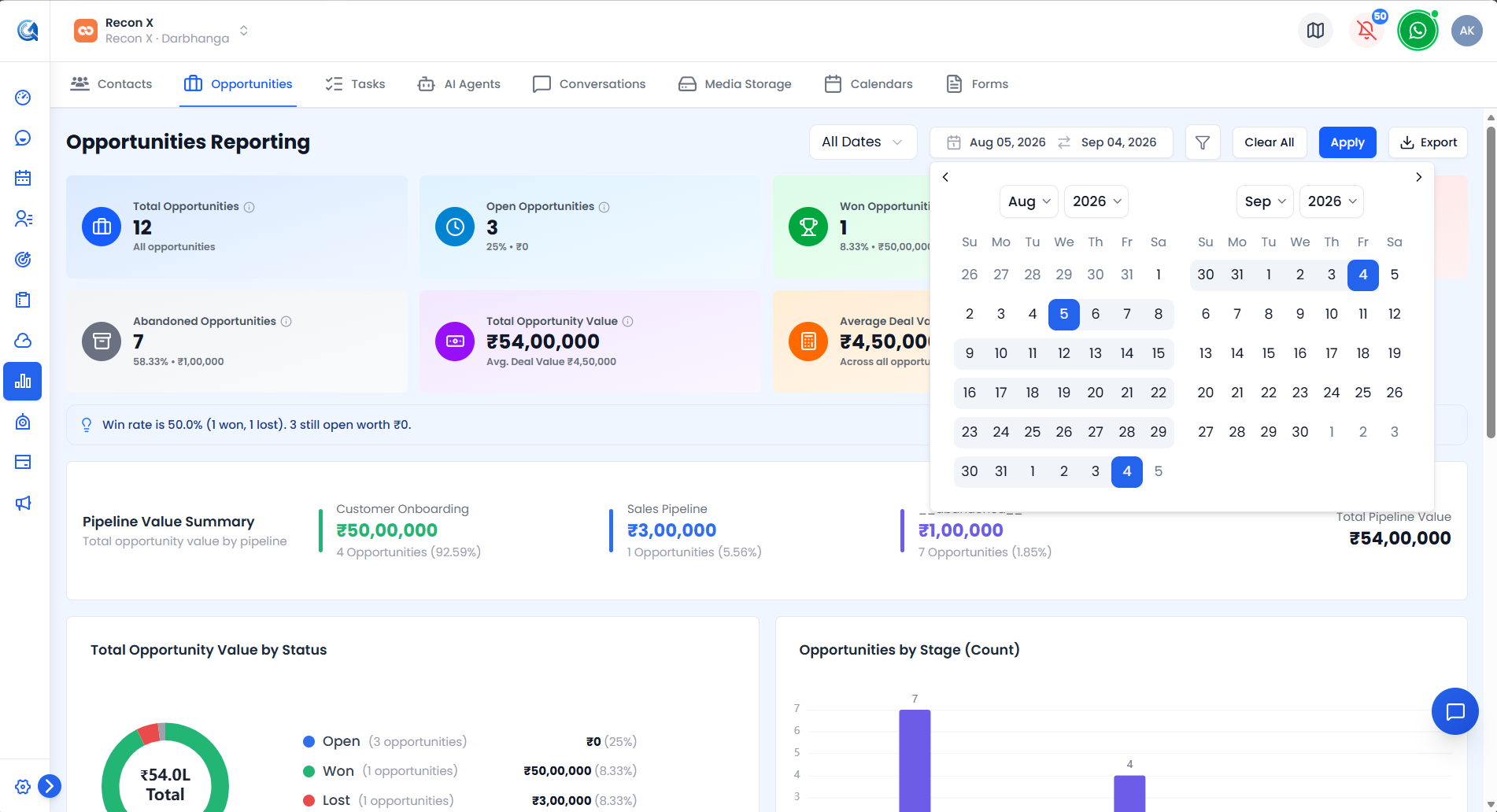 Tasks report date range picker