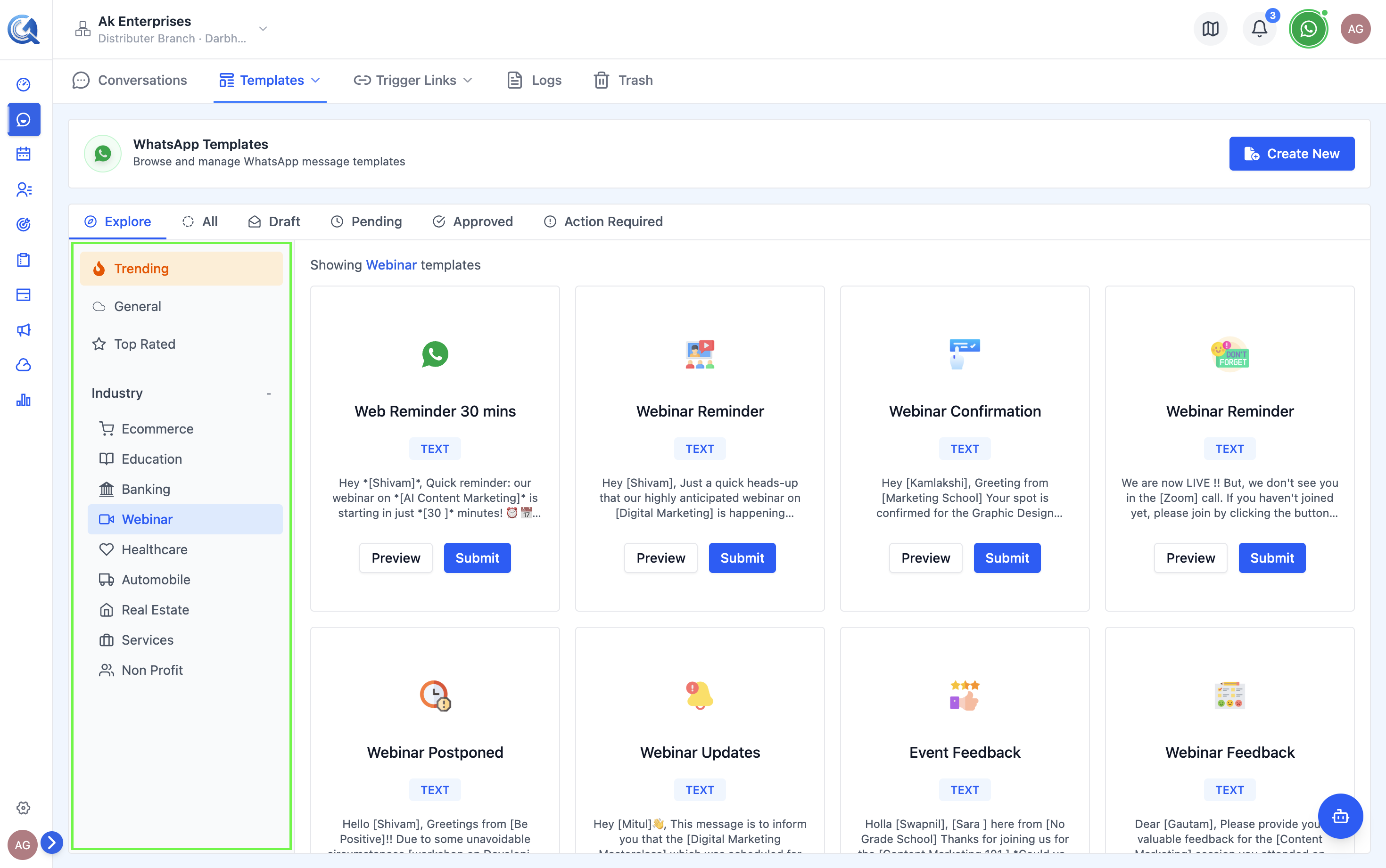 Category filter chips at the top of the Explore page with Ecommerce selected